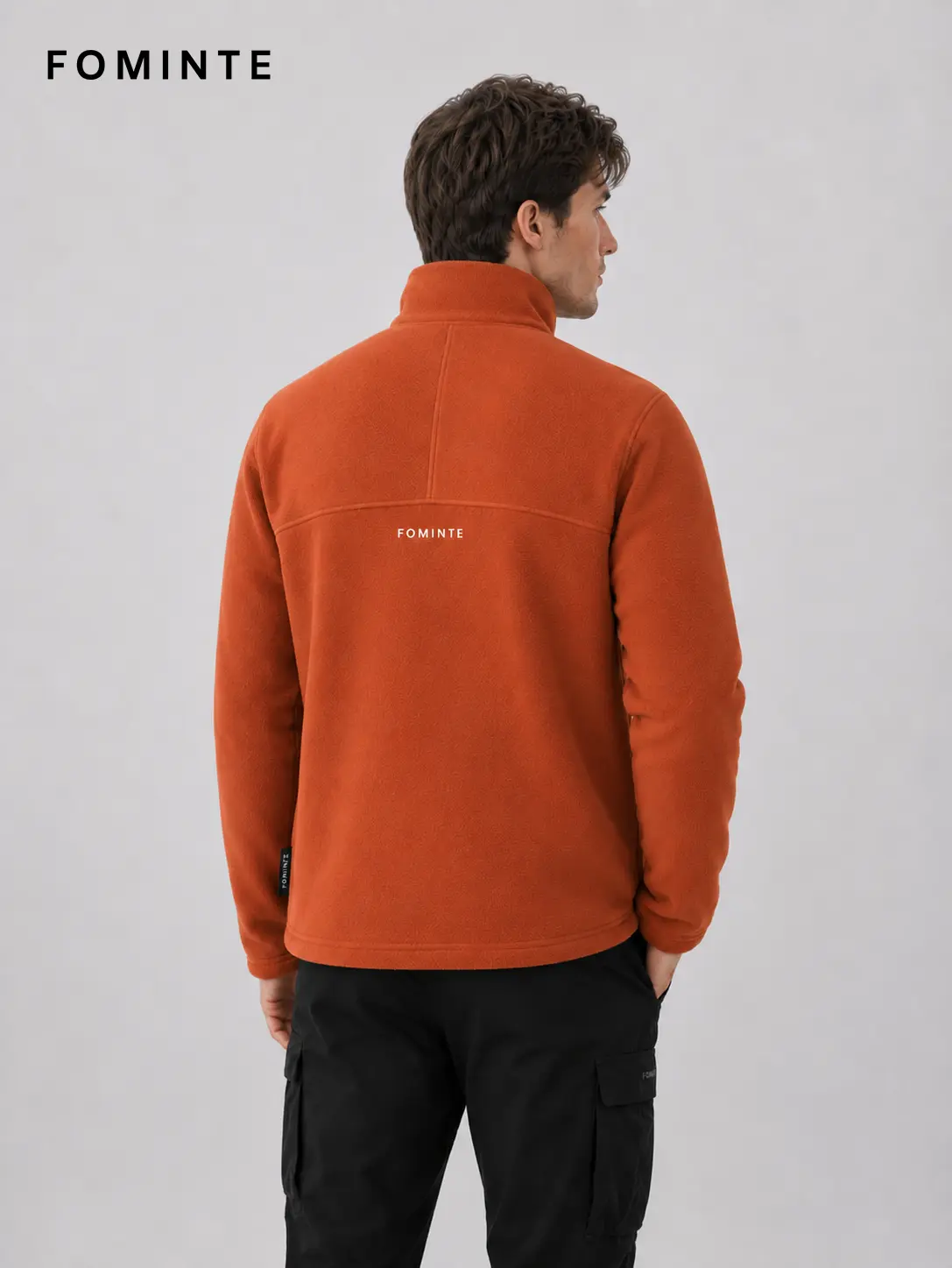 Men's Vermilion Red Stand Collar Color-Block Fleece Jacket