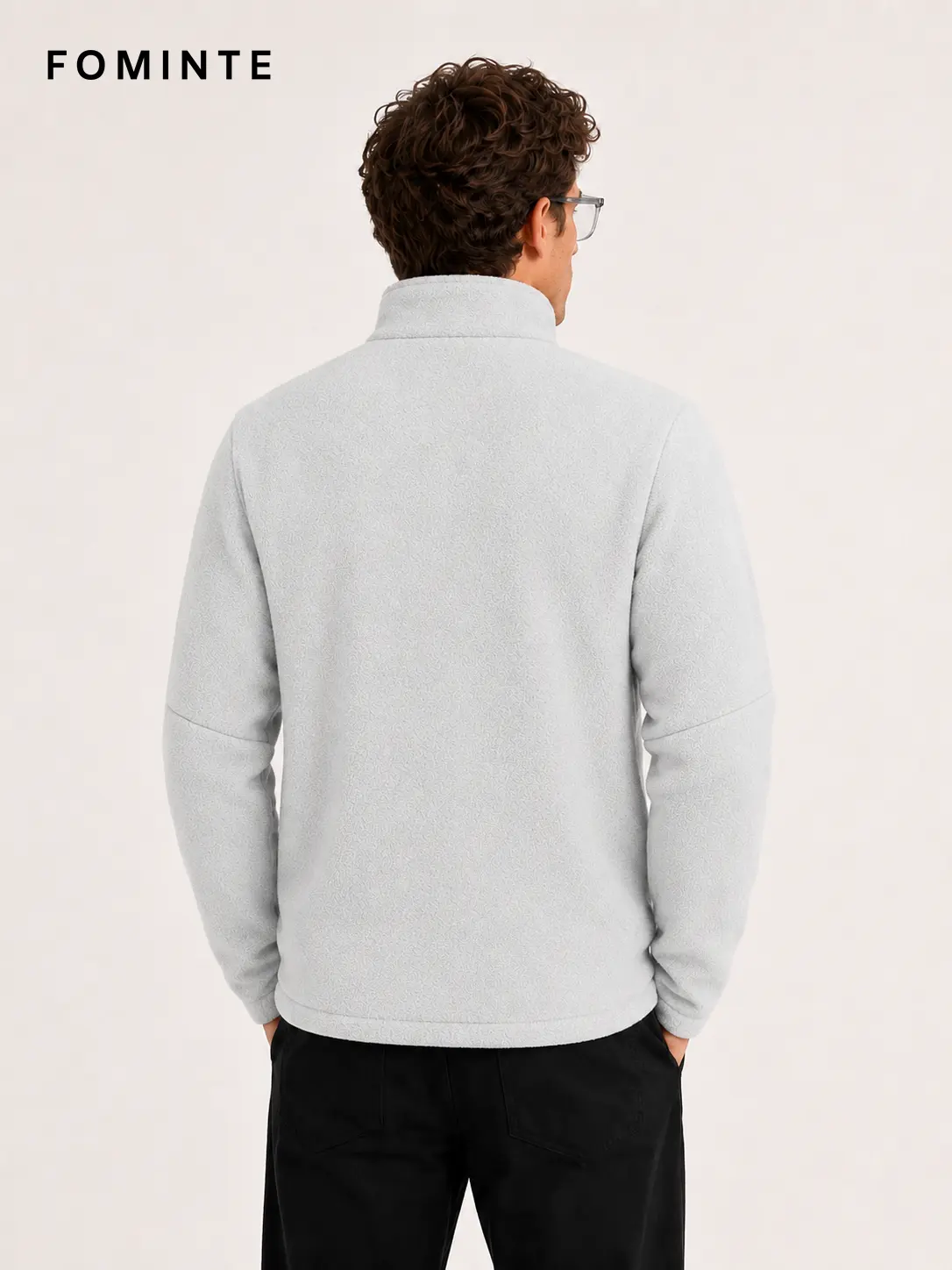 Men's Silver-white Stand Collar Full-Zip Fleece Jacket