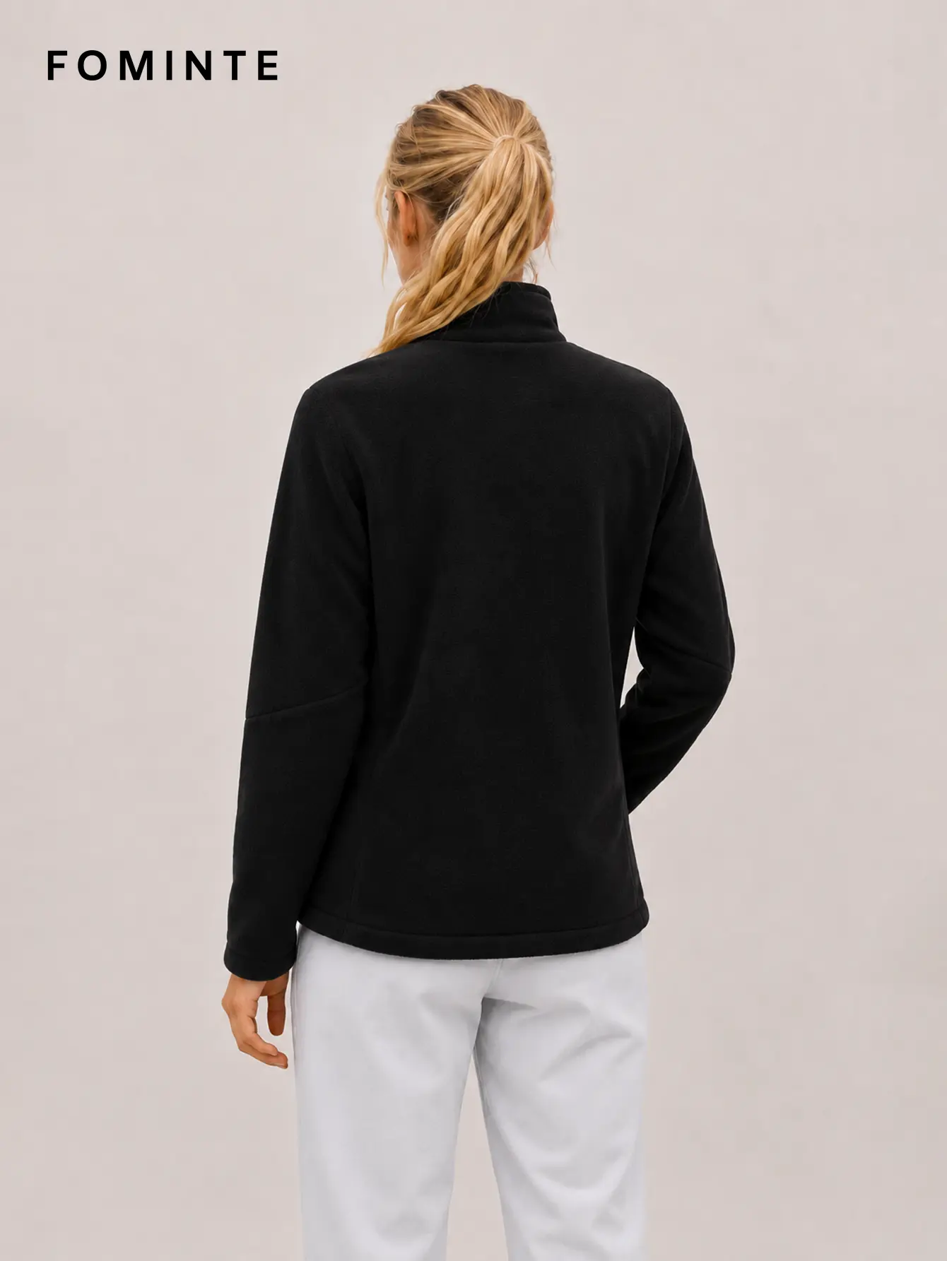 Women's Black Stand Collar Full-Zip Fleece Jacket