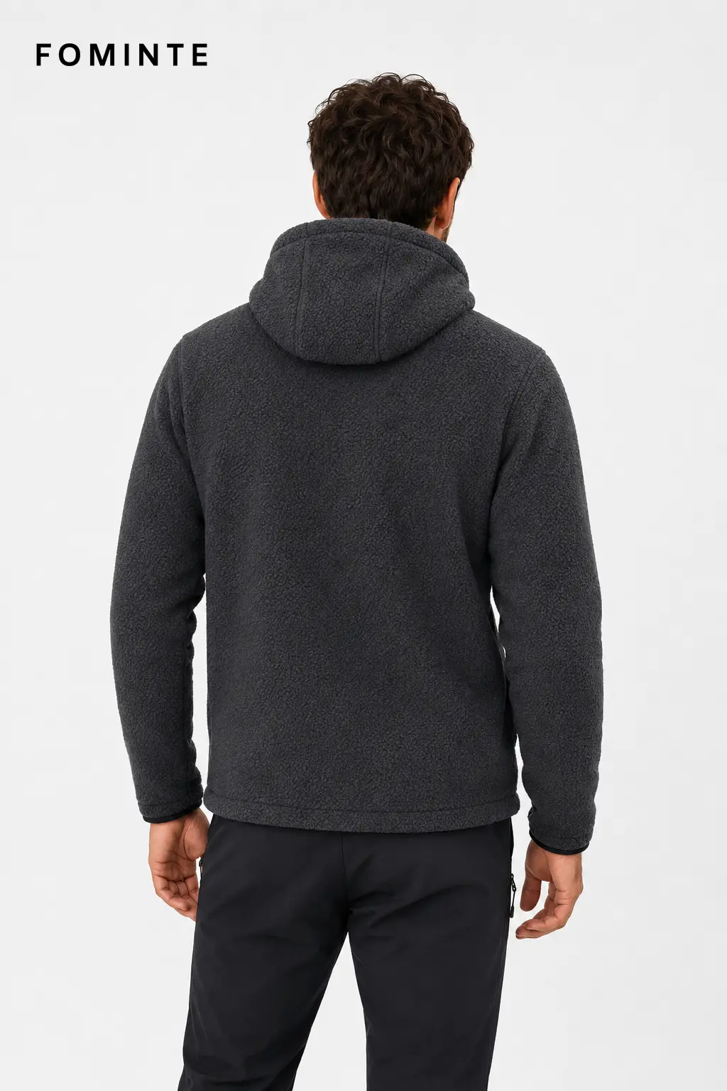 Men's Dark Grey Hooded Full-Zip Fleece Jacket