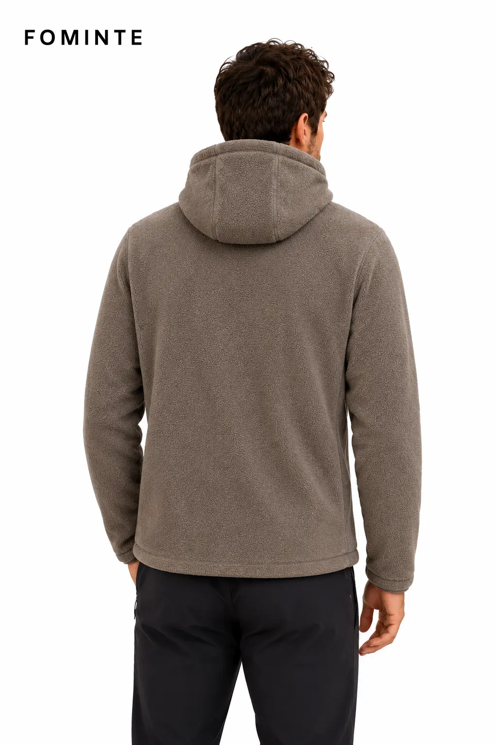 Men's Khaki Hooded Full-Zip Fleece Jacket
