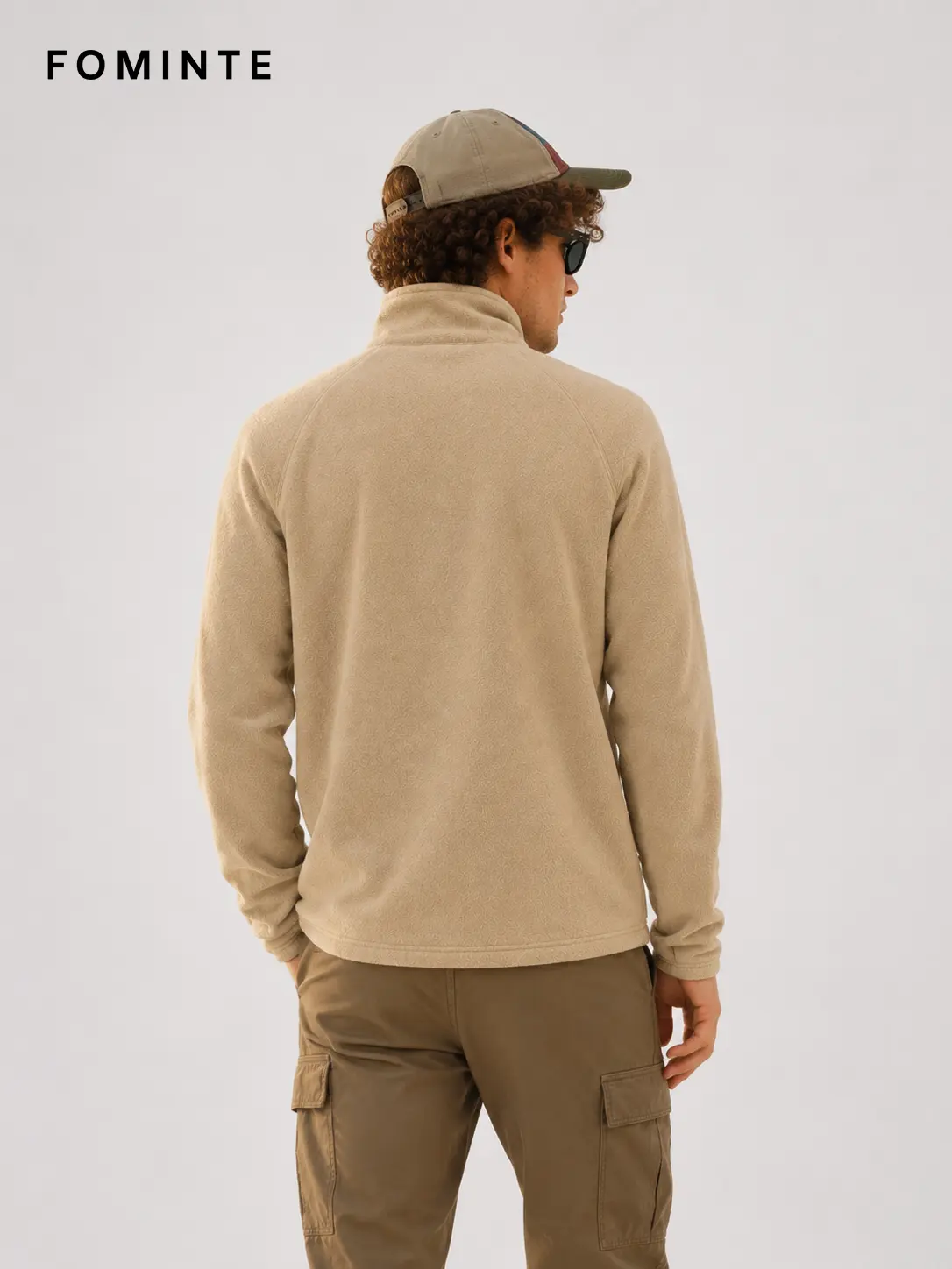 Men's Light Khaki, Brown and Burgundy Color-Block Quarter-Zip Fleece Pullover