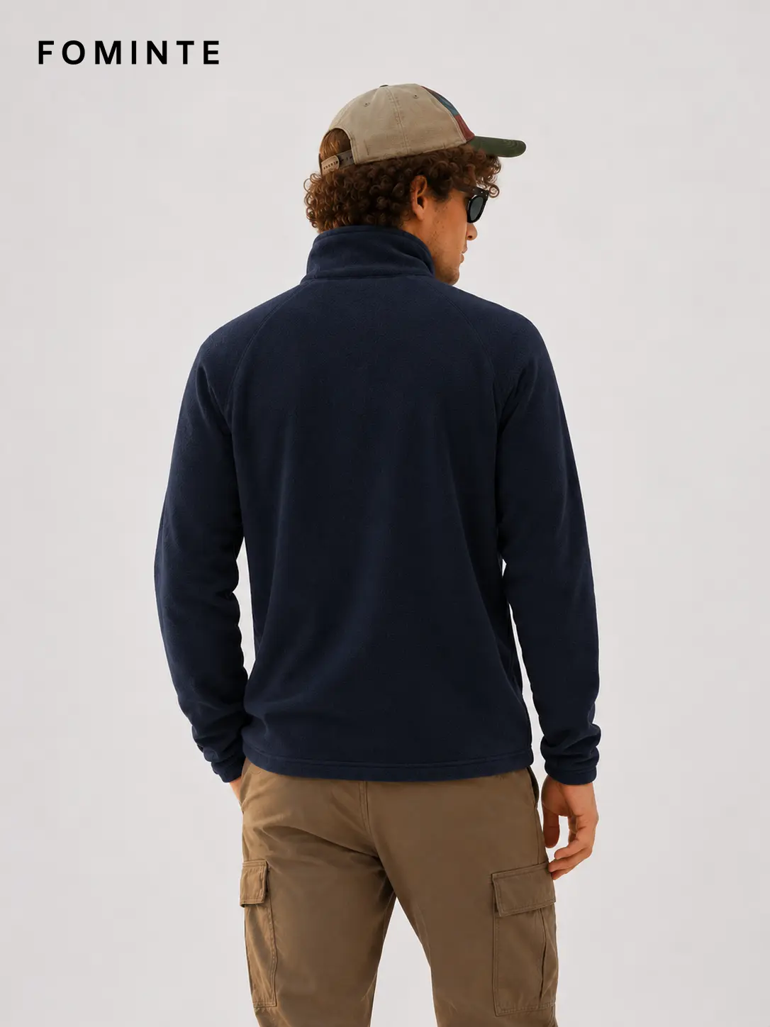 Men's Navy, Brown and Orange Color-Block Quarter-Zip Fleece Pullover
