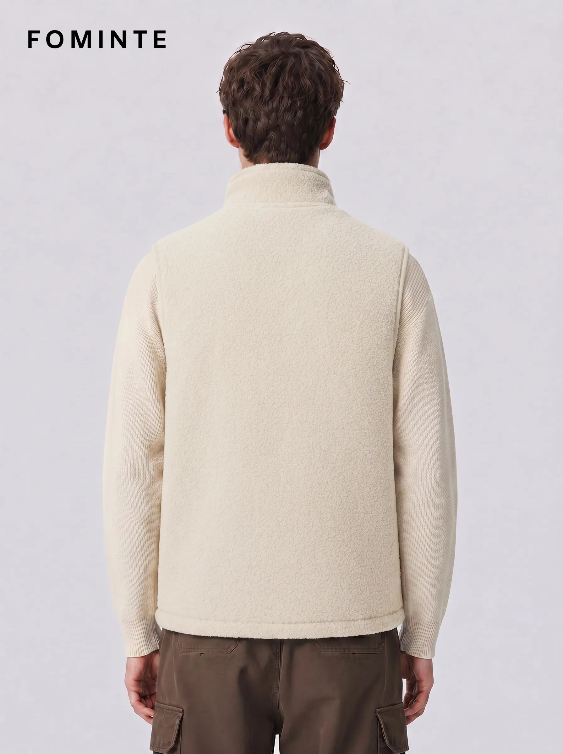 Men's Off White Full-Zip Fleece Vest