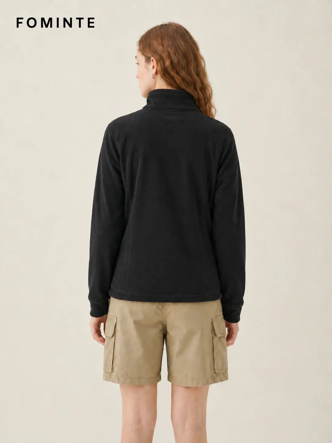 Women's Black Stand Collar Hiking Fleece Jacket