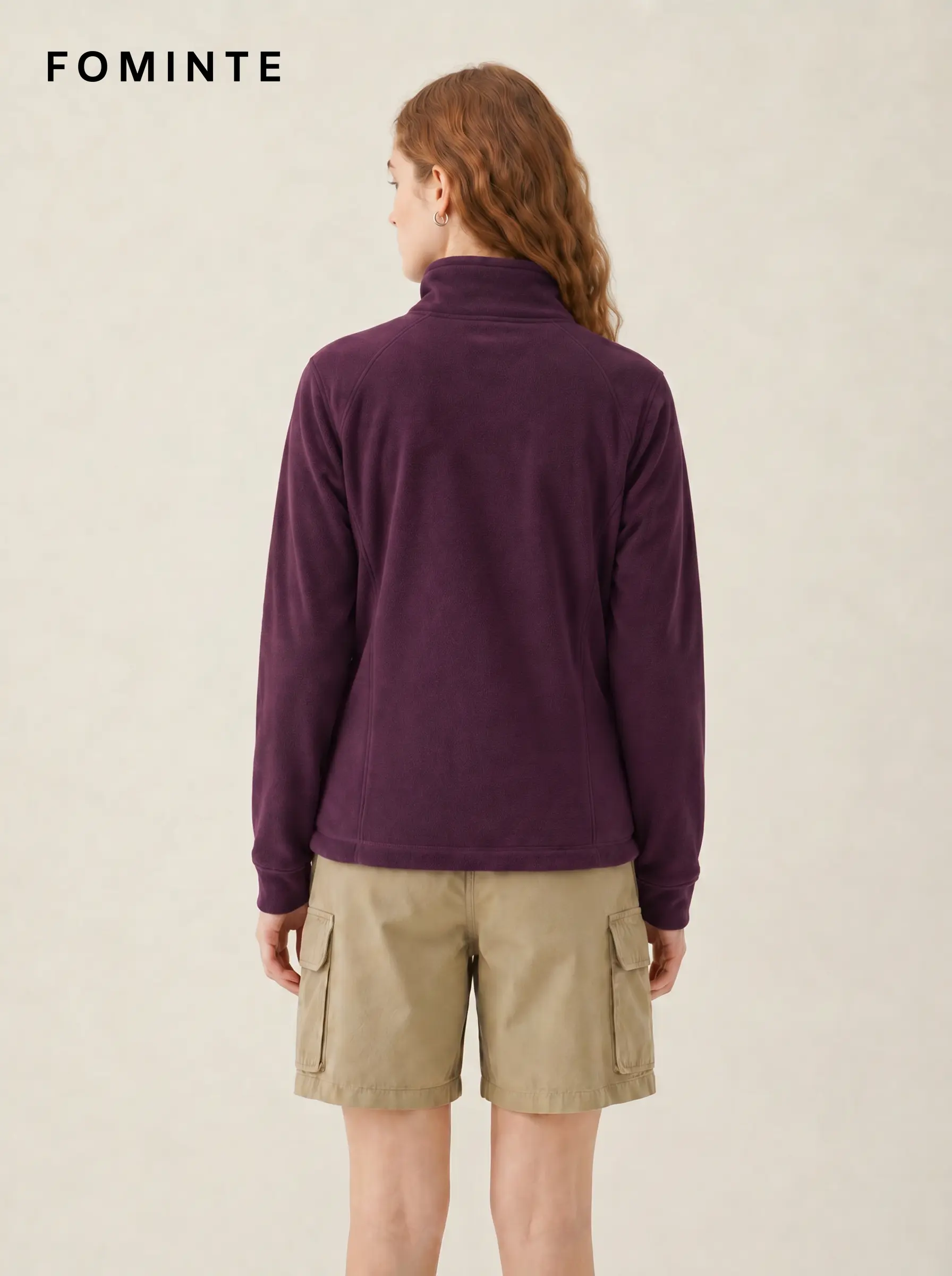 Women's Purple Stand Collar Hiking Quarter-Zip Fleece Hoodie