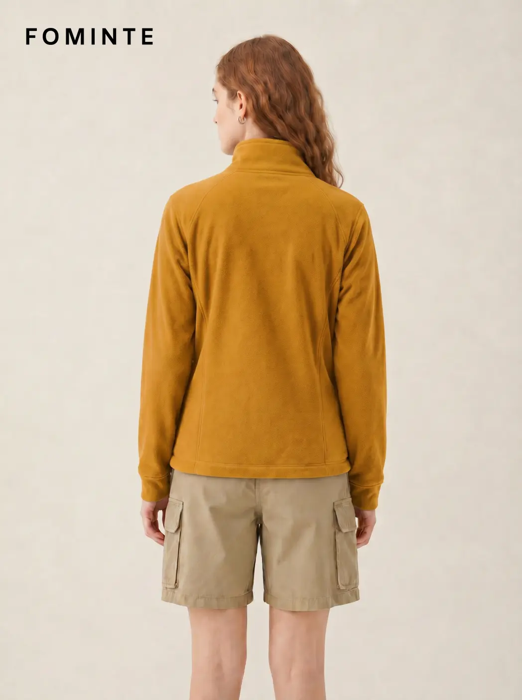 Women's Ginger Yellow Stand Collar Hiking Quarter-Zip Fleece Hoodie
