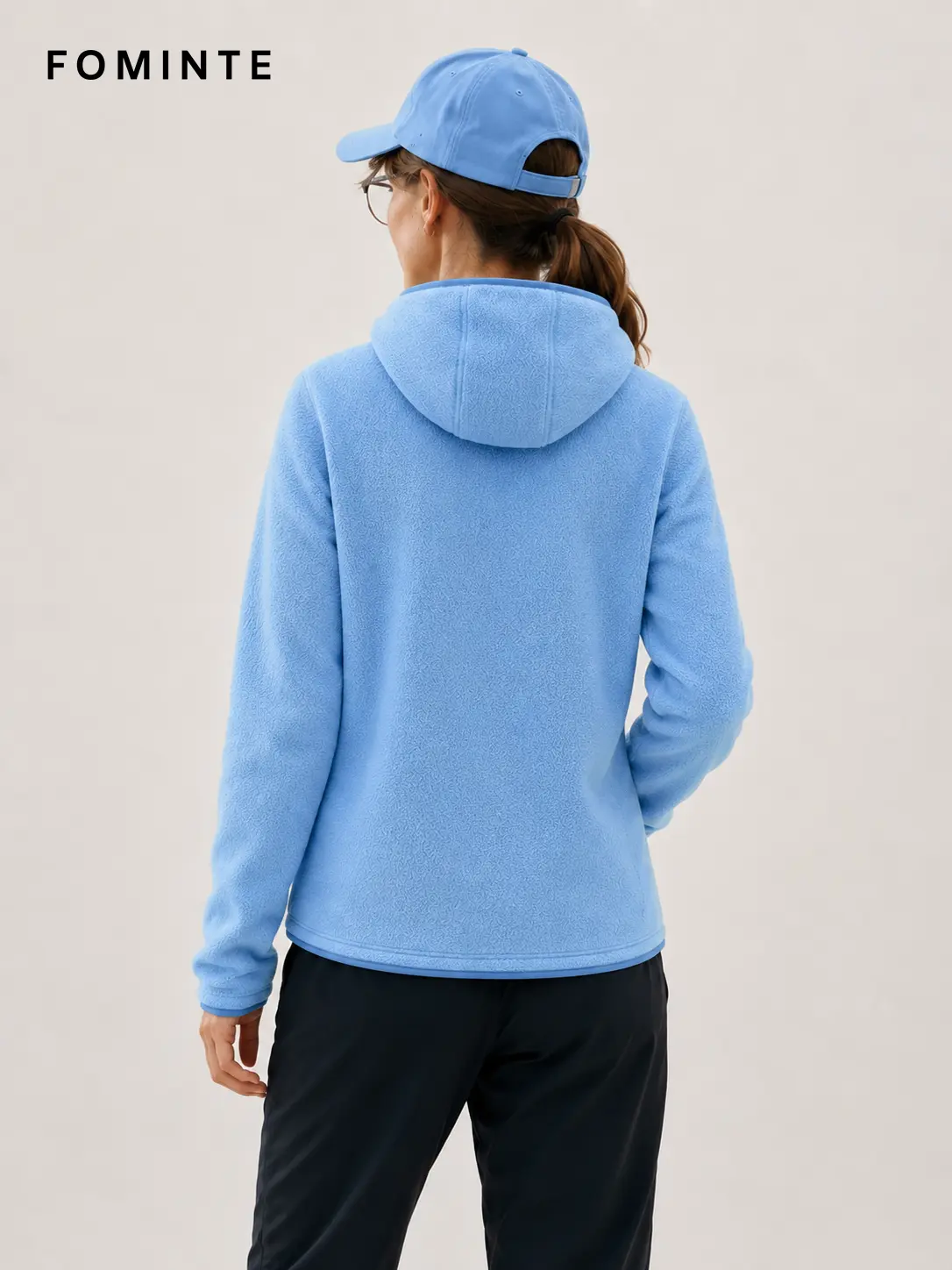 Women's Blue Hooded Full-Zip Fleece Jacket