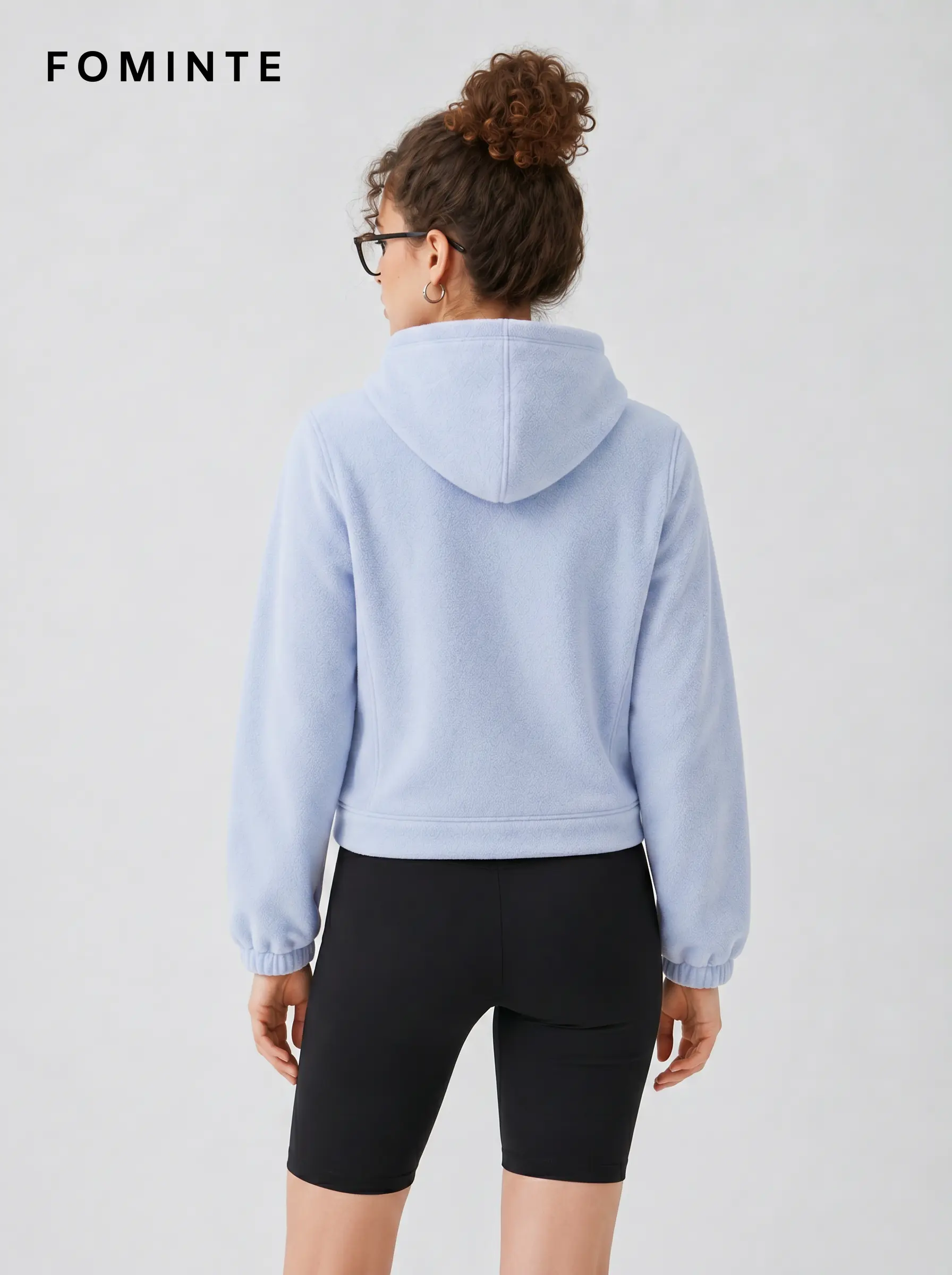 Women's Powder Blue Hooded Full-Zip Fleece Jacket