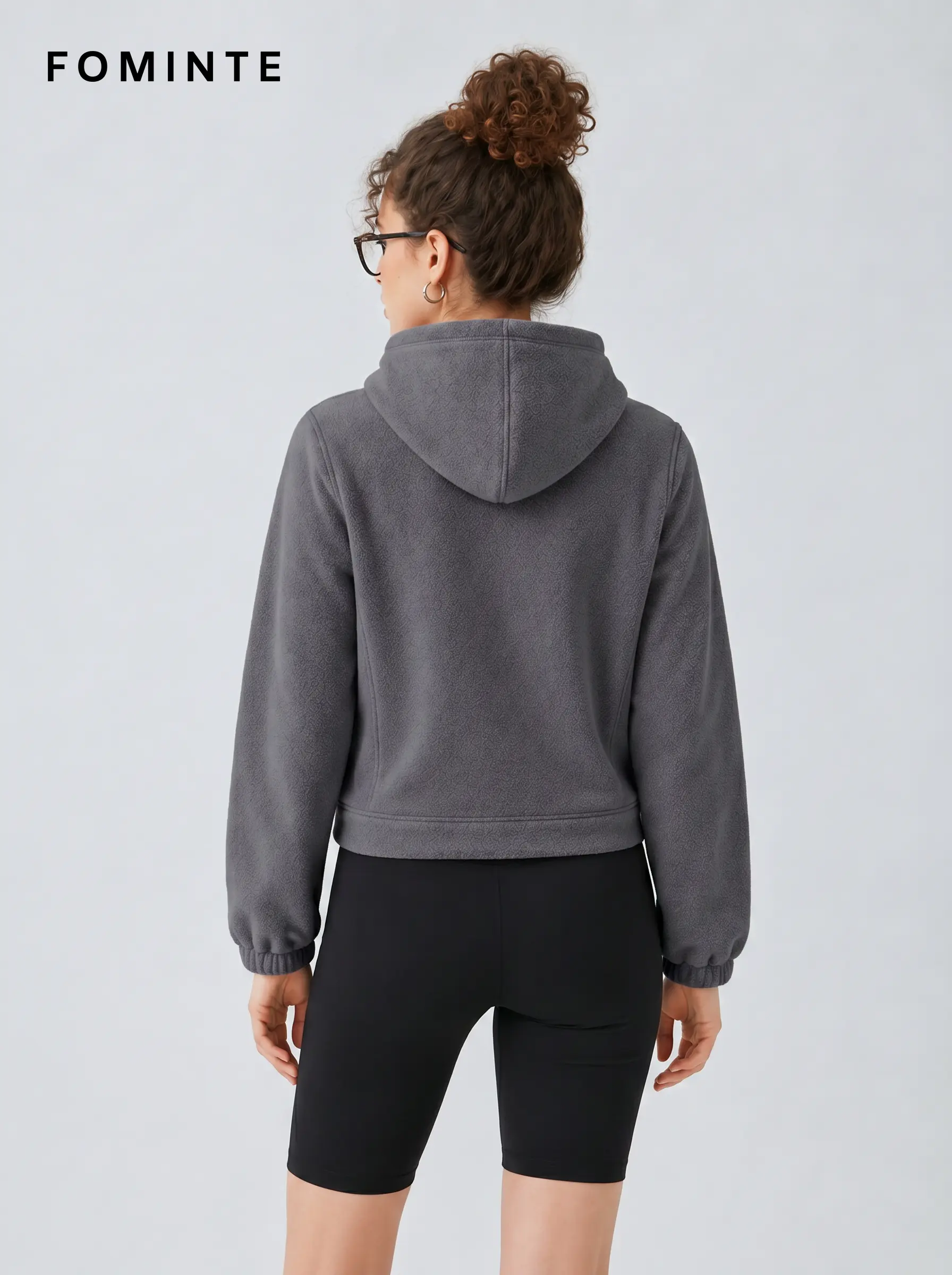 Women's Dark Grey Hooded Full-Zip Fleece Jacket
