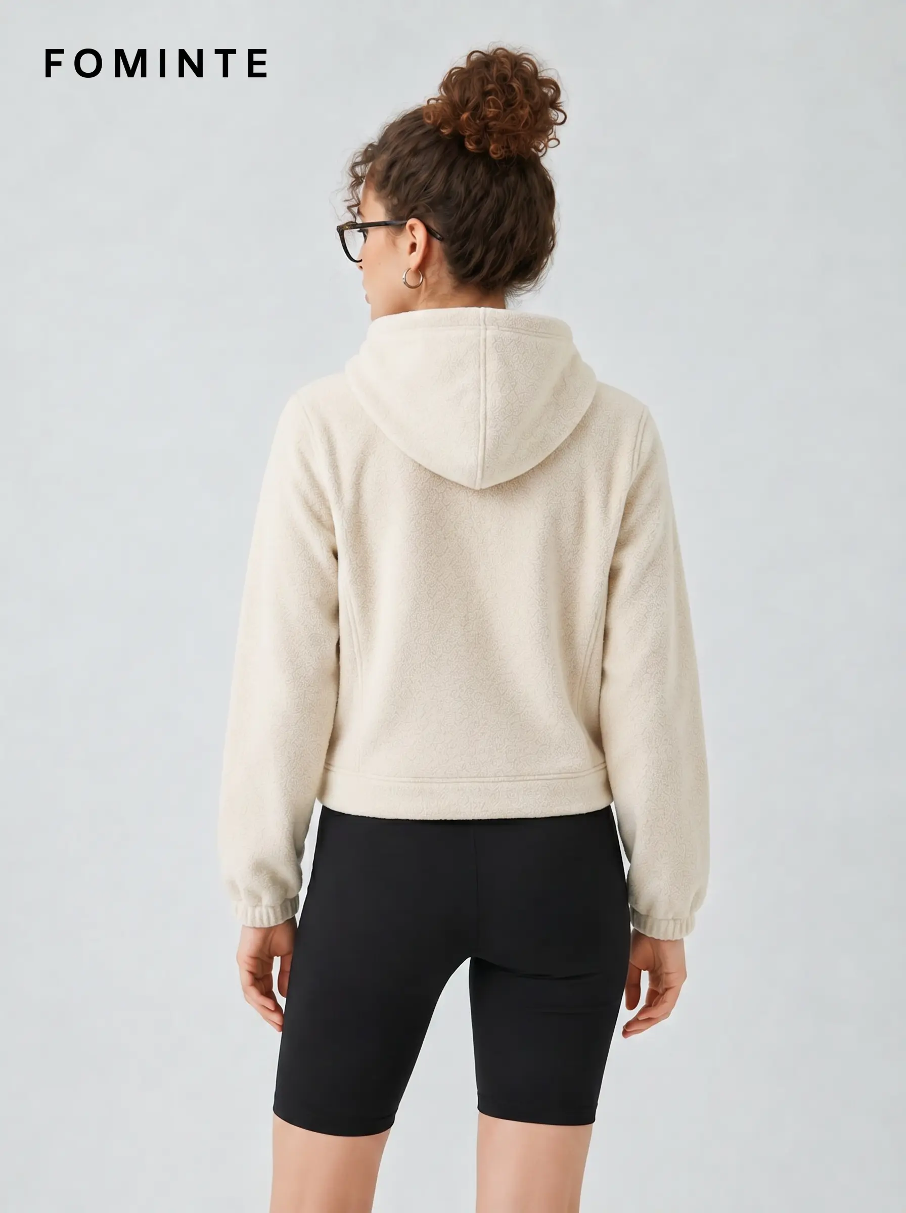 Women's Off White Hooded Full-Zip Fleece Jacket