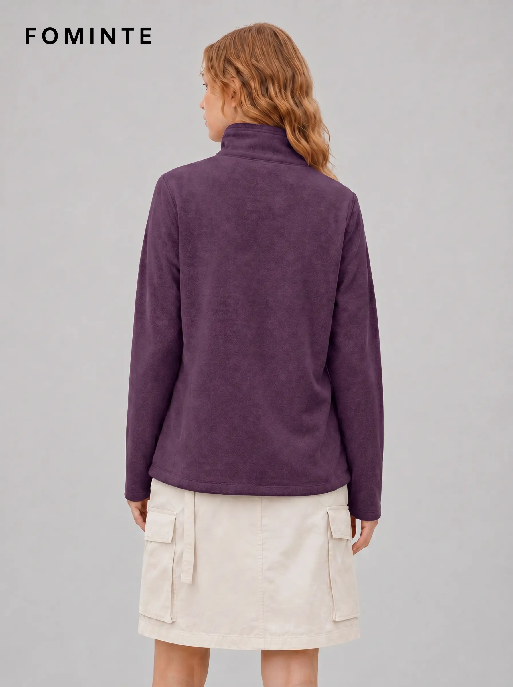 Women's Grape Purple Stand Collar Full-Zip Fleece Jacket
