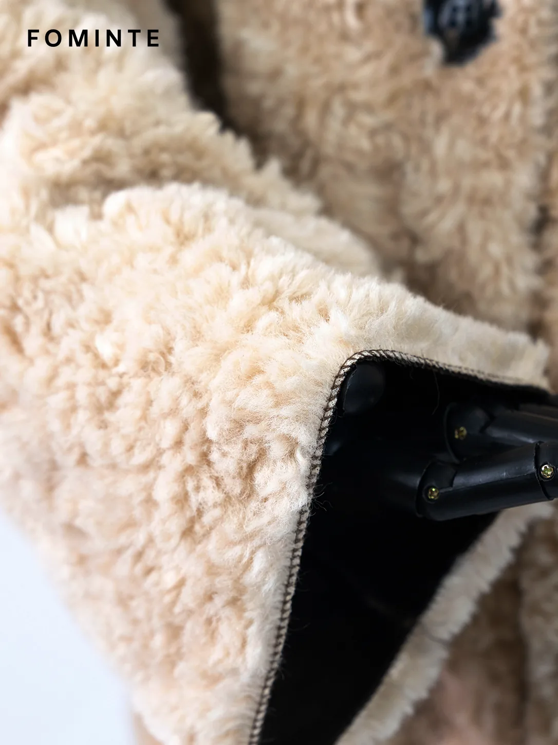 Beige Textured Button Faux Fur Jacket Wholesale