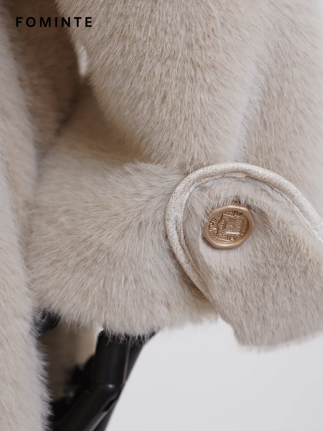 Ivory Belted Double-Breasted Faux Fur Coat Wholesale