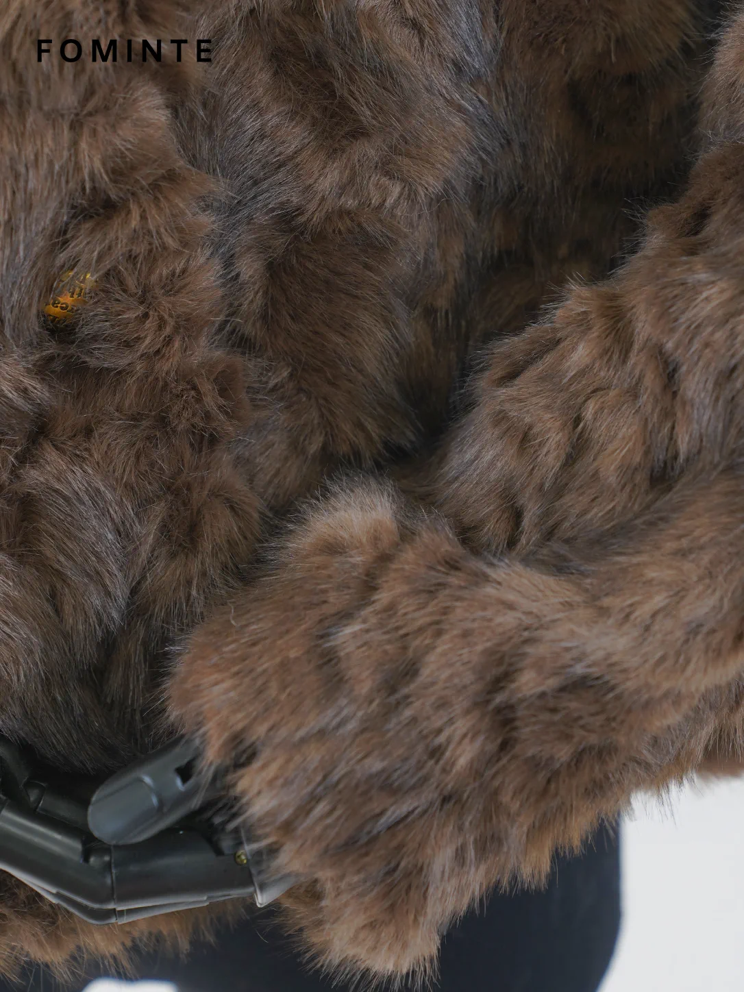 Coffee Button-Front Faux Fur Jacket Wholesale