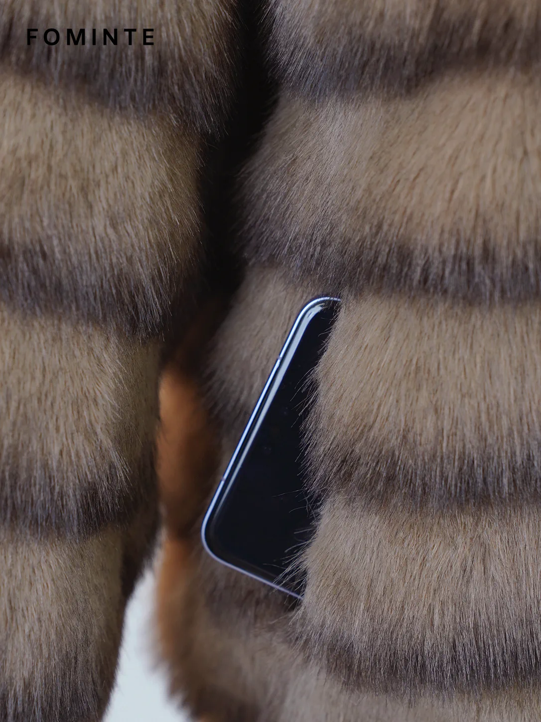 Coffee Striped Faux Fur Button-Front Jacket Wholesale