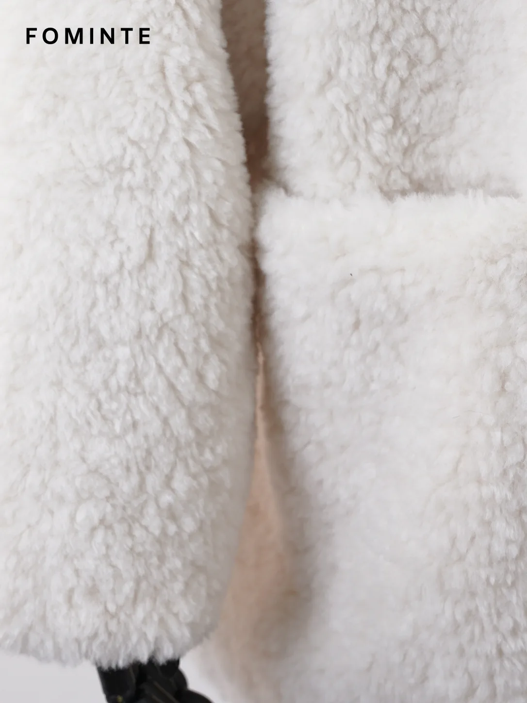White Textured Faux Fur Patch-Pocket Jacket Wholesale