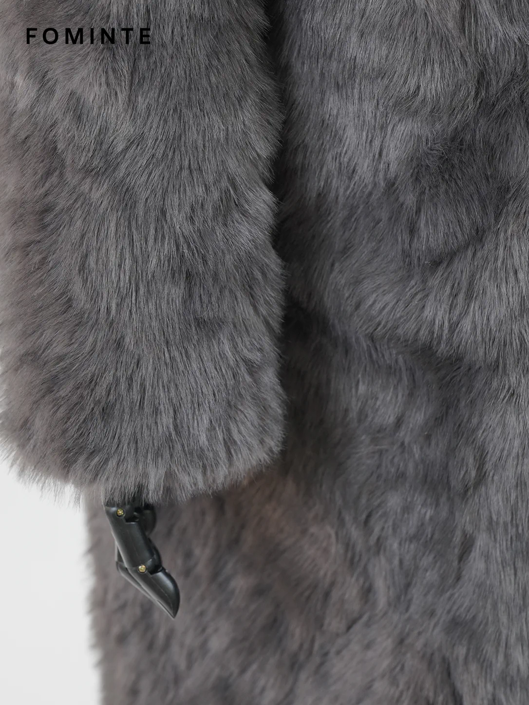 Grey Buckle-Collar Faux Fur Coat Wholesale