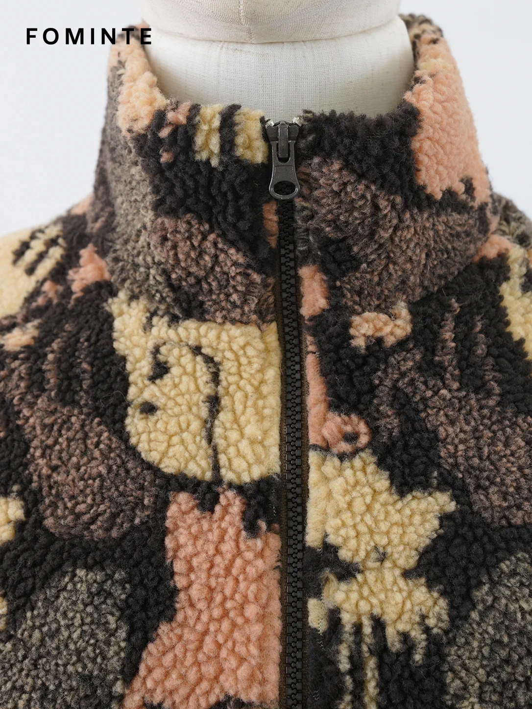 Abstract Camo Print Full-Zip Sherpa Fleece Jacket