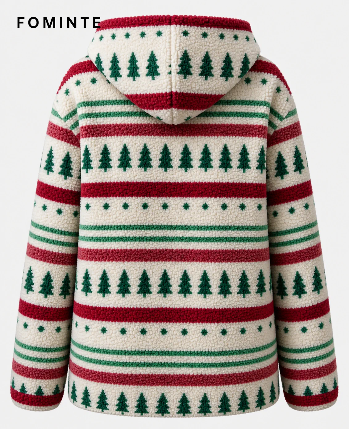 Evergreen Tree Print Hooded Fleece Jacket