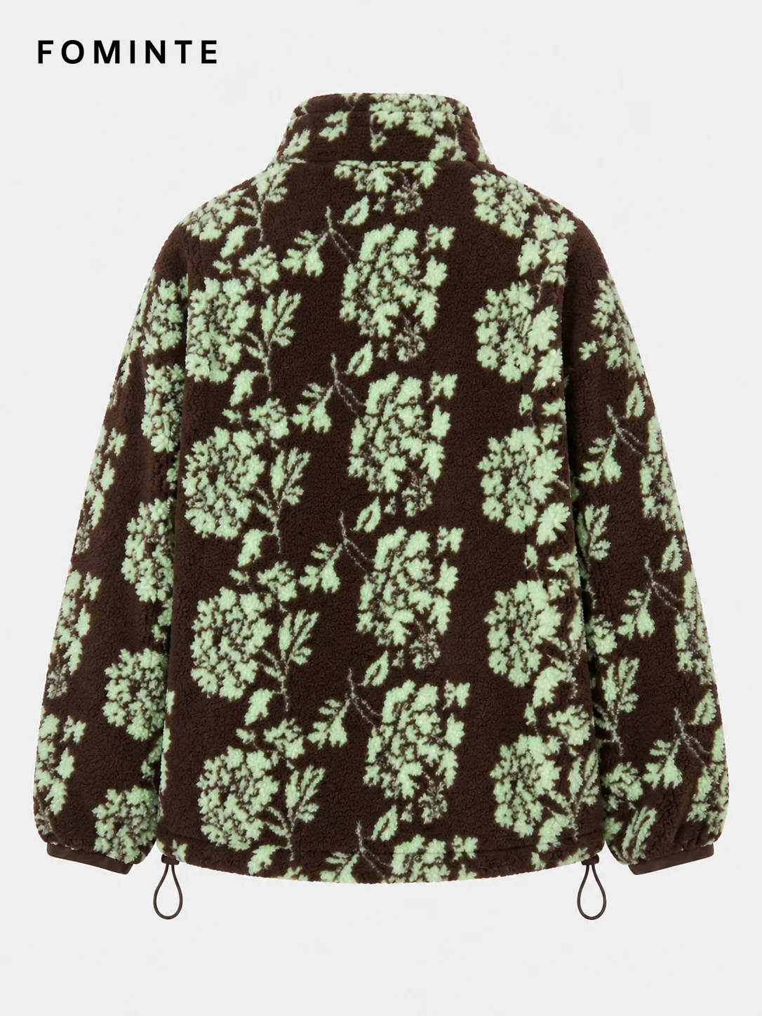 Dark Green Botanical Print Hooded Fleece Jacket