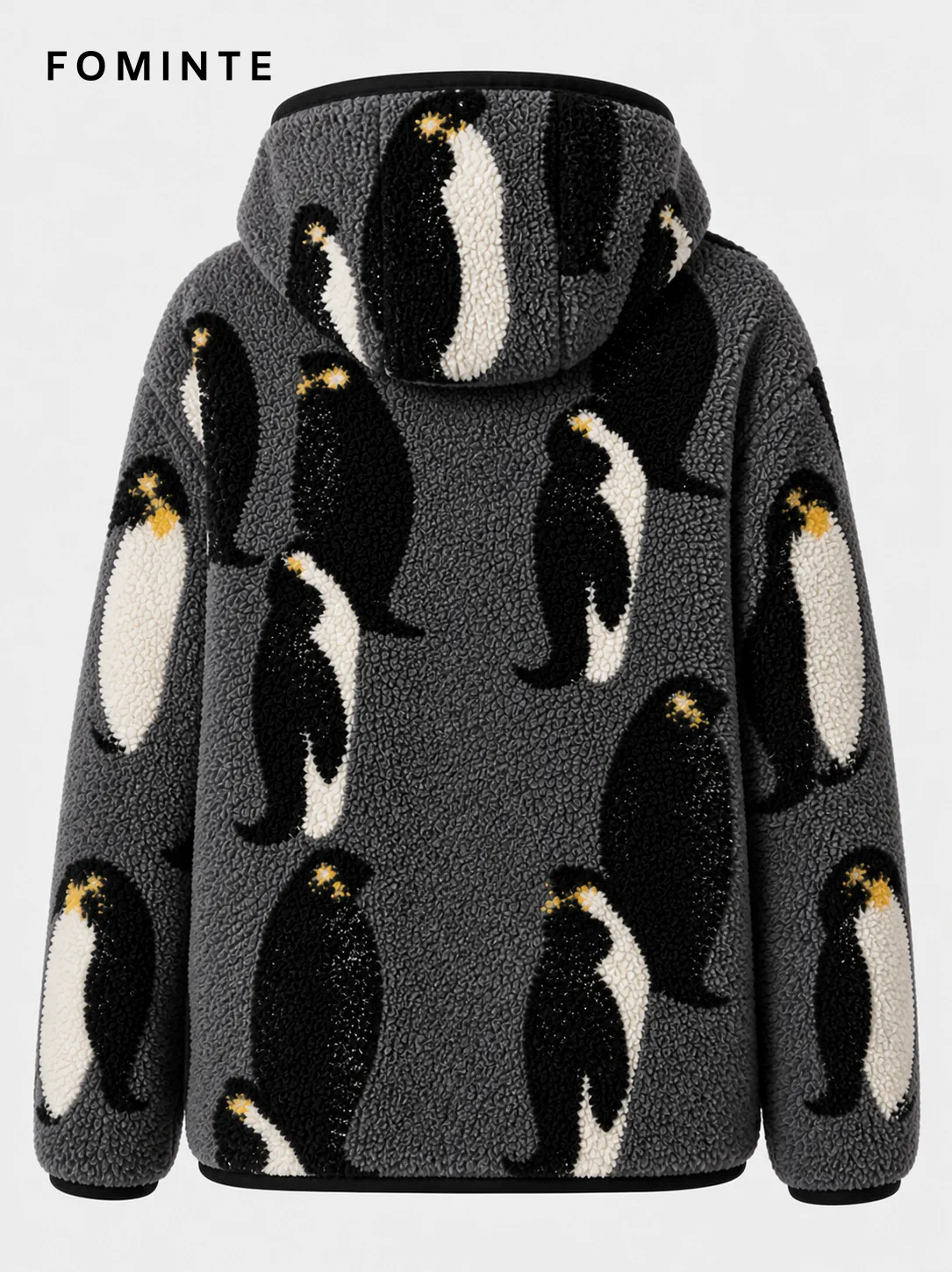 Charcoal Abstract Print Hooded Fleece Jacket