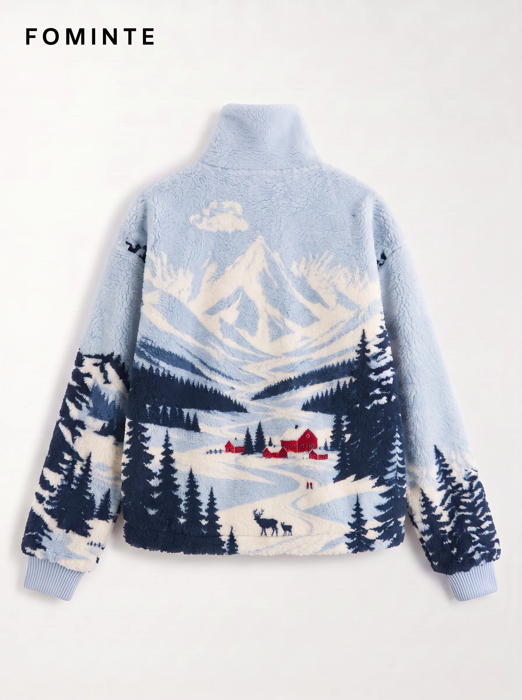 Snowy Mountain Landscape Quarter-Zip Fleece Jacket