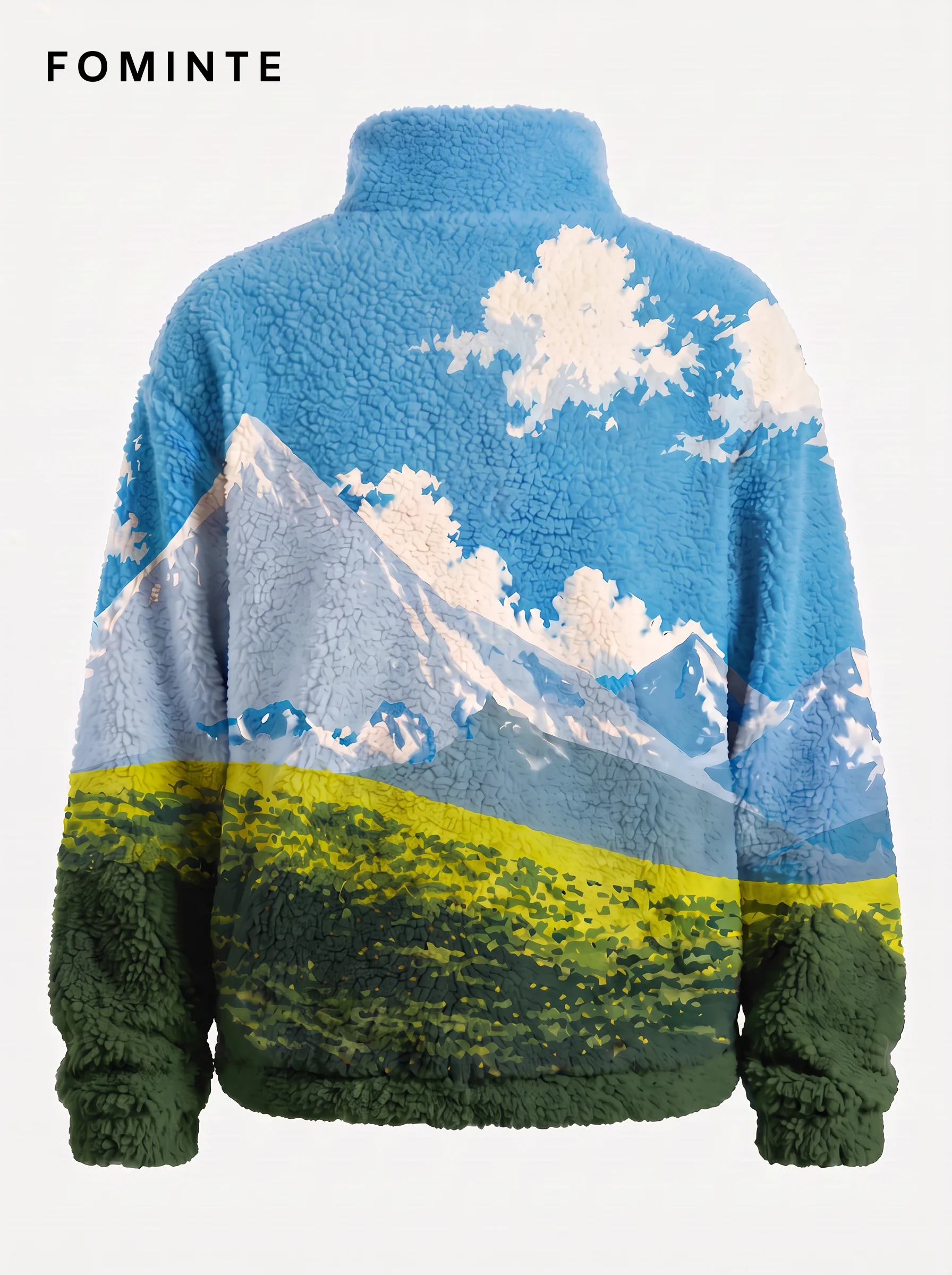 Blue Sky Cloud Grass Landscape Quarter-Zip Fleece Jacket