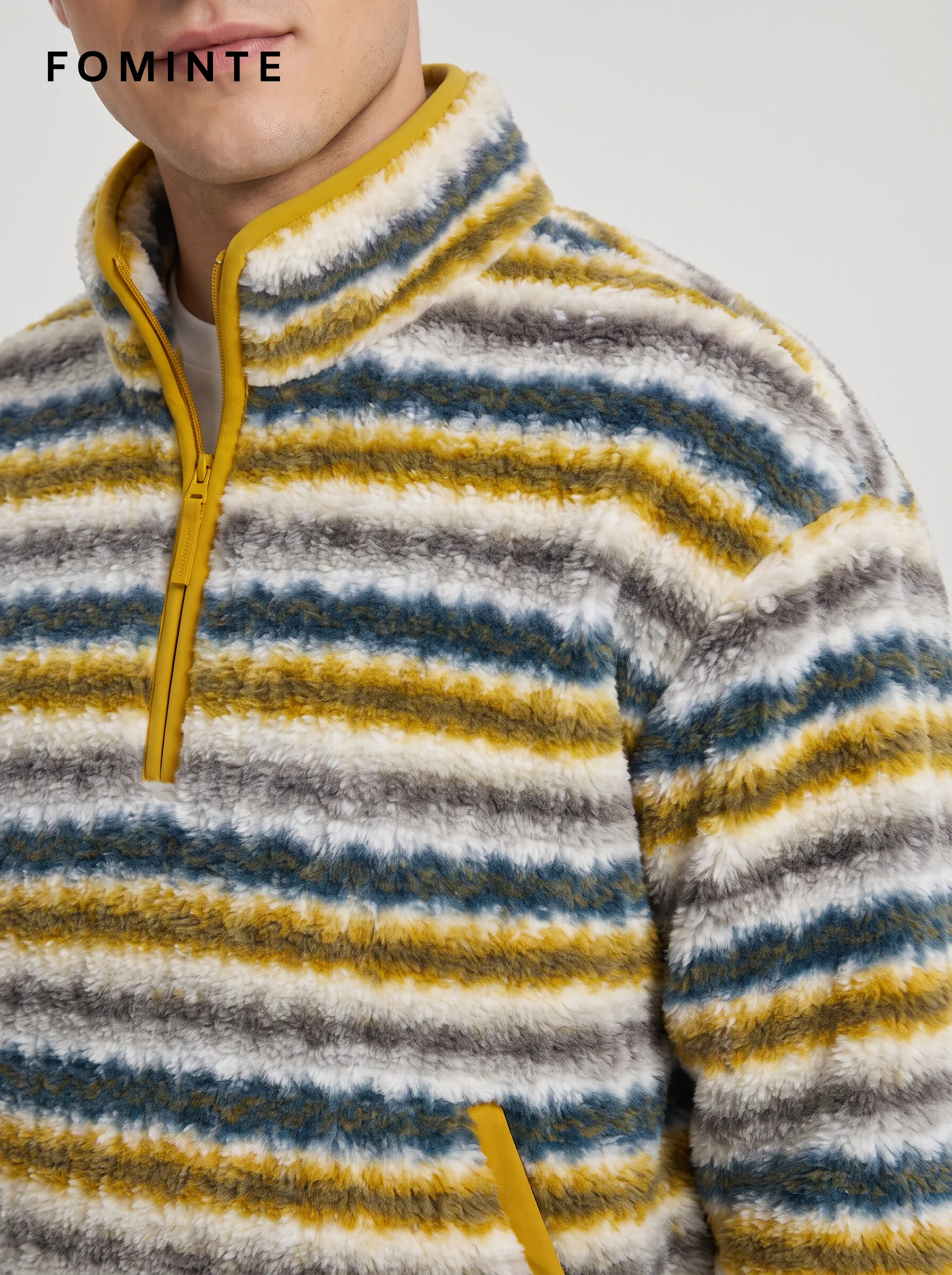 Stand-Collar Half-Zip Multi-Stripe Fleece Pullover