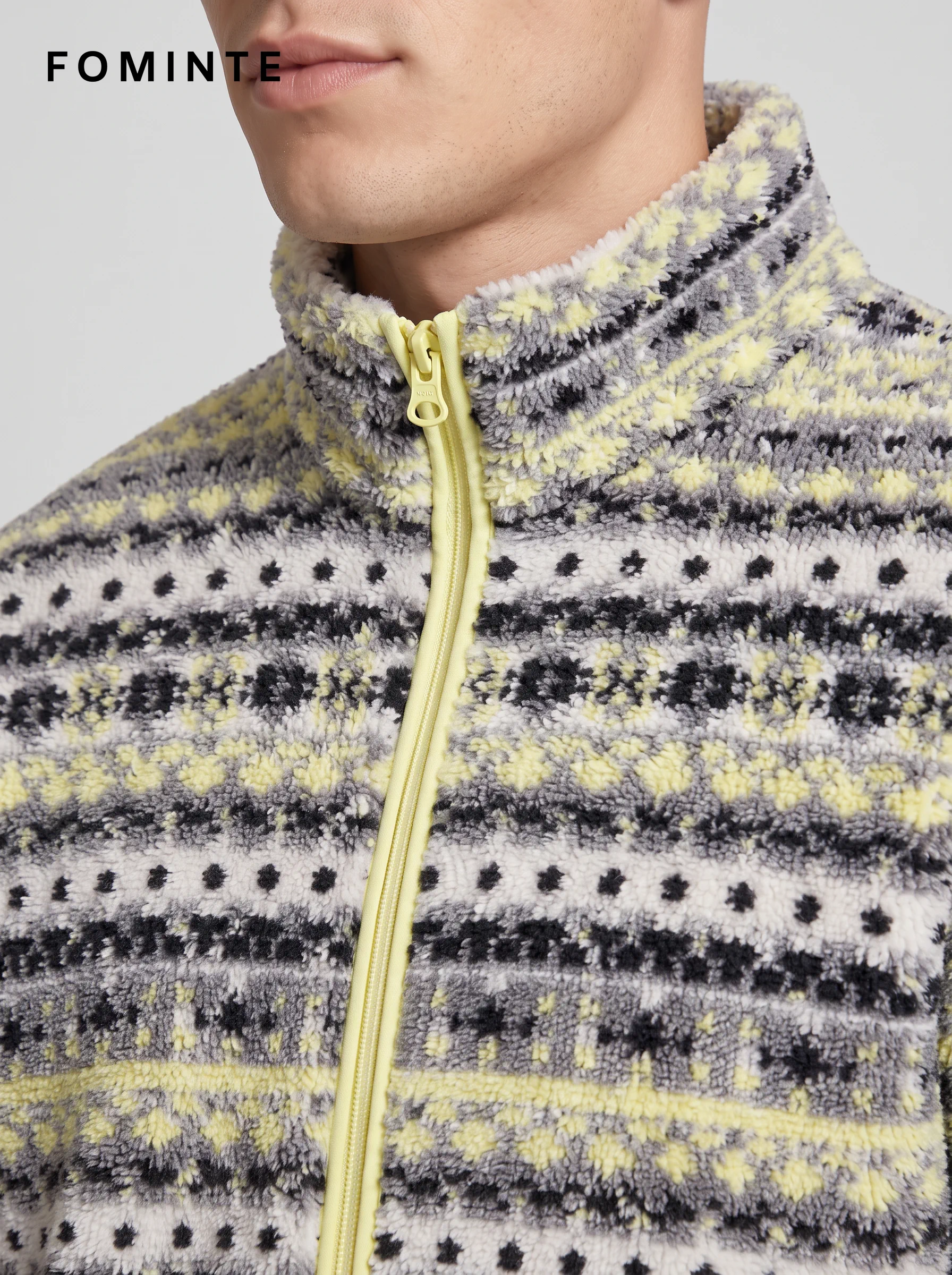 Cream Fair Isle Jacquard Full-Zip Fleece Jacket