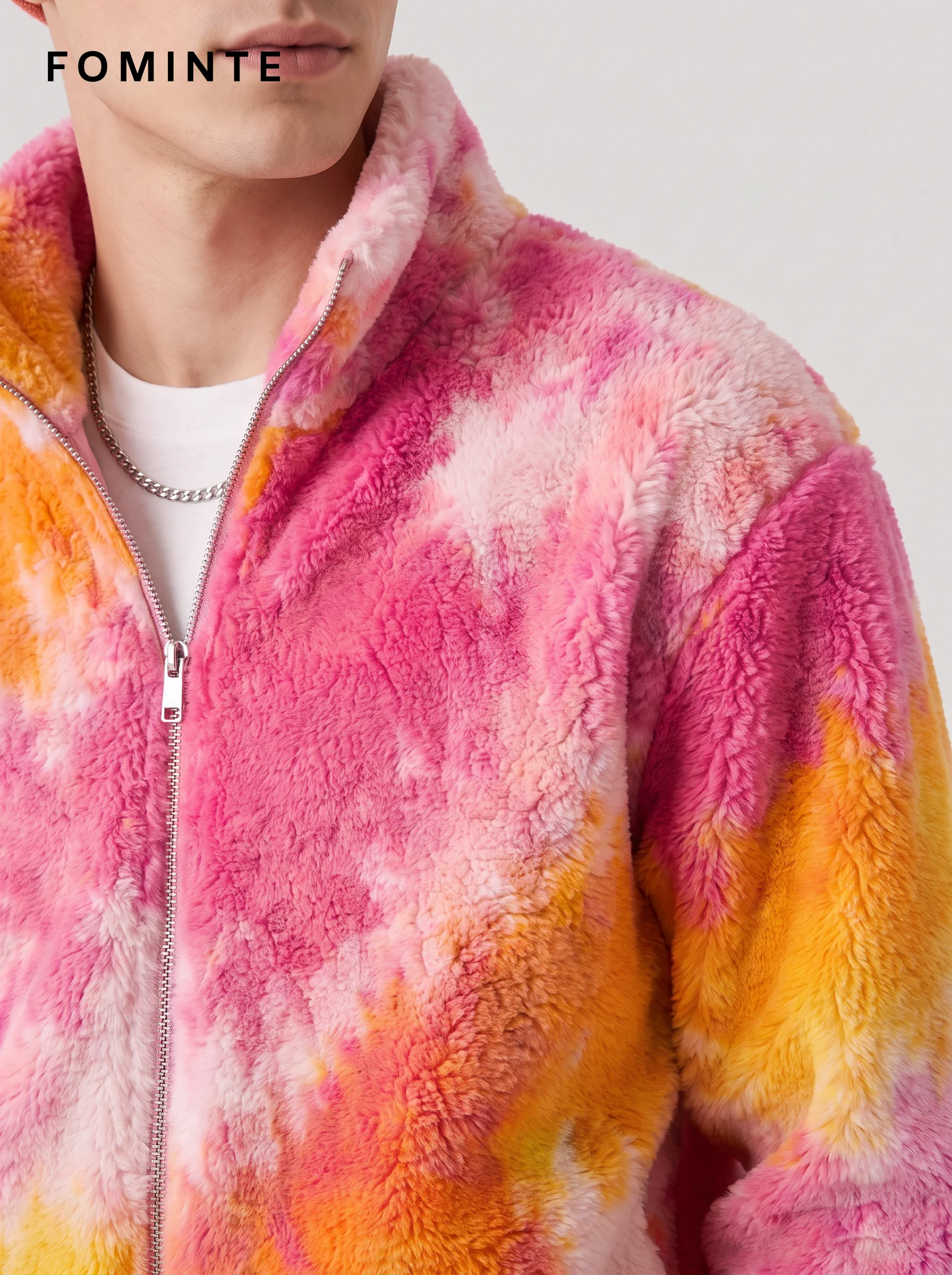 Bright Pink-Orange Tie-Dye Full-Zip Fleece Jacket
