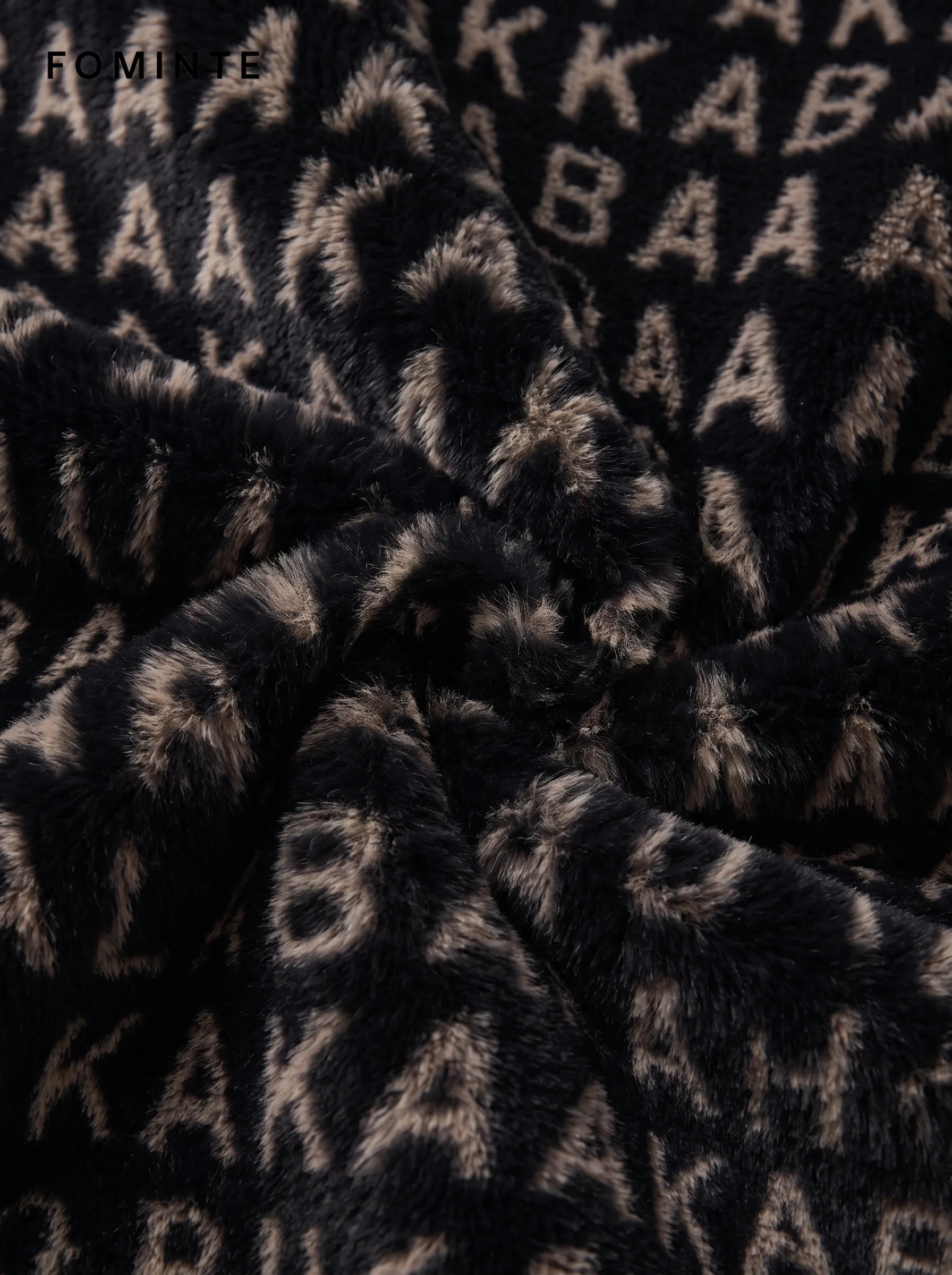 Black and Off-White Monogram Luxury Faux Fur Zip Jacket