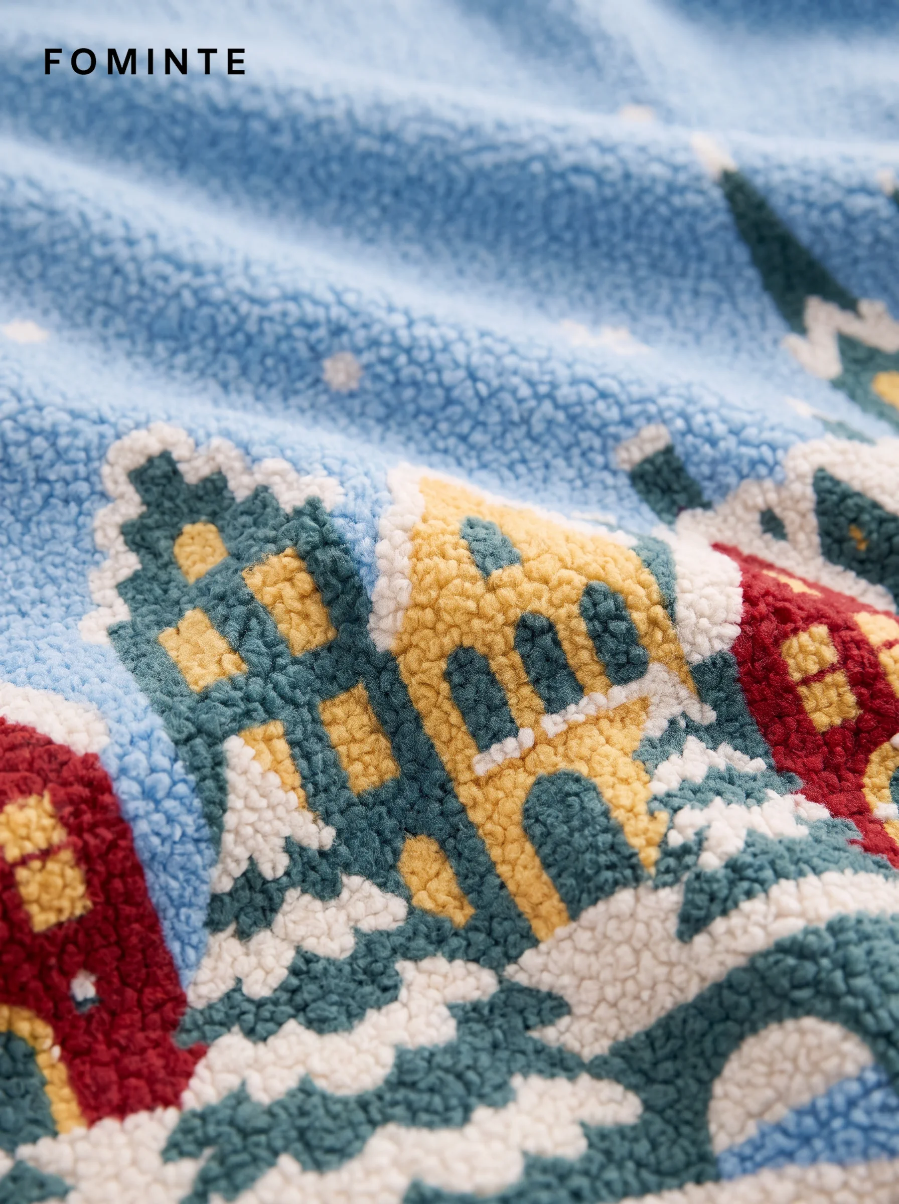Sky Blue European Winter Town Jacquard Fleece Jacket