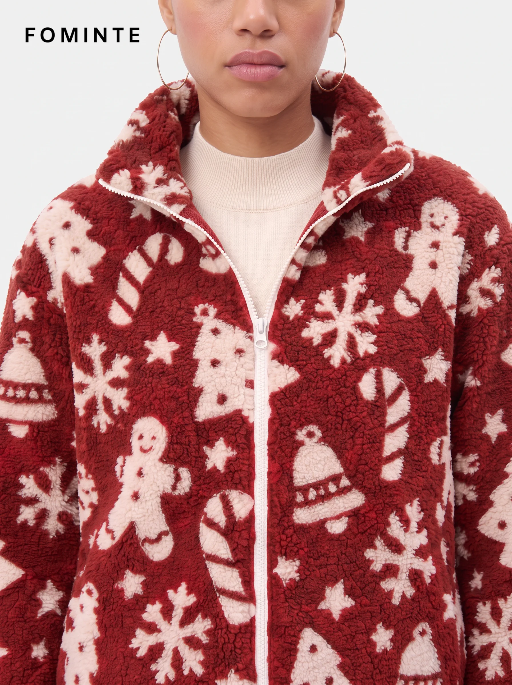 Festive Red Gingerbread Man Christmas Sherpa Jacket