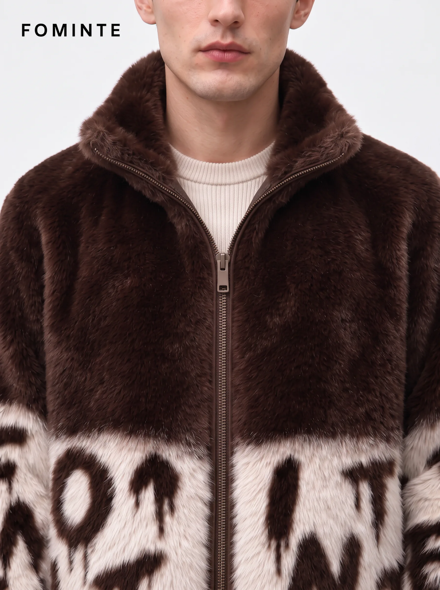 Caramel Mocha Linear Striped Luxury Faux Fur Jacket