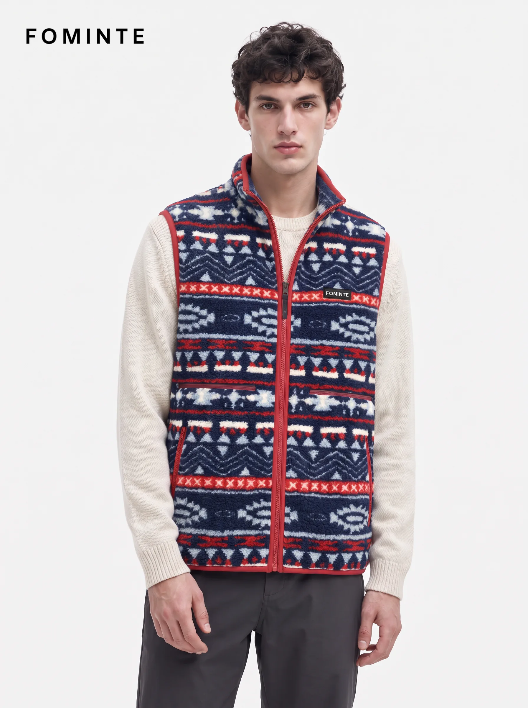 Pine Green and Cream Retro Harlequin Geometric Fleece Vest