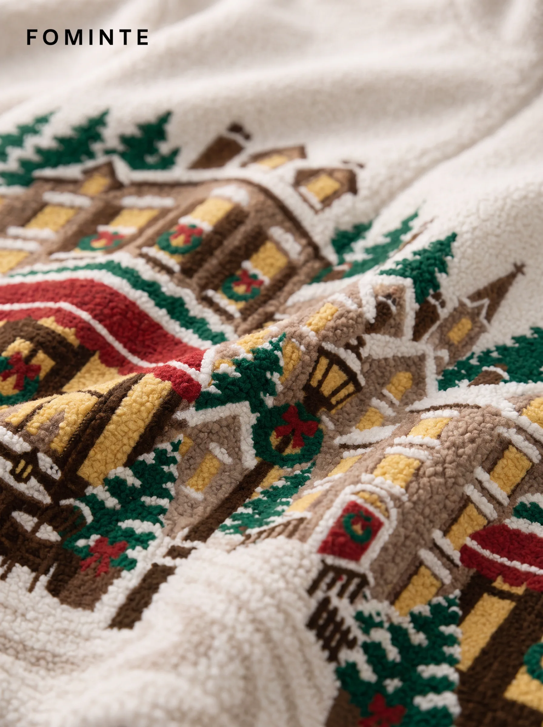 European Winter Town Jacquard Sherpa Fleece Jacket