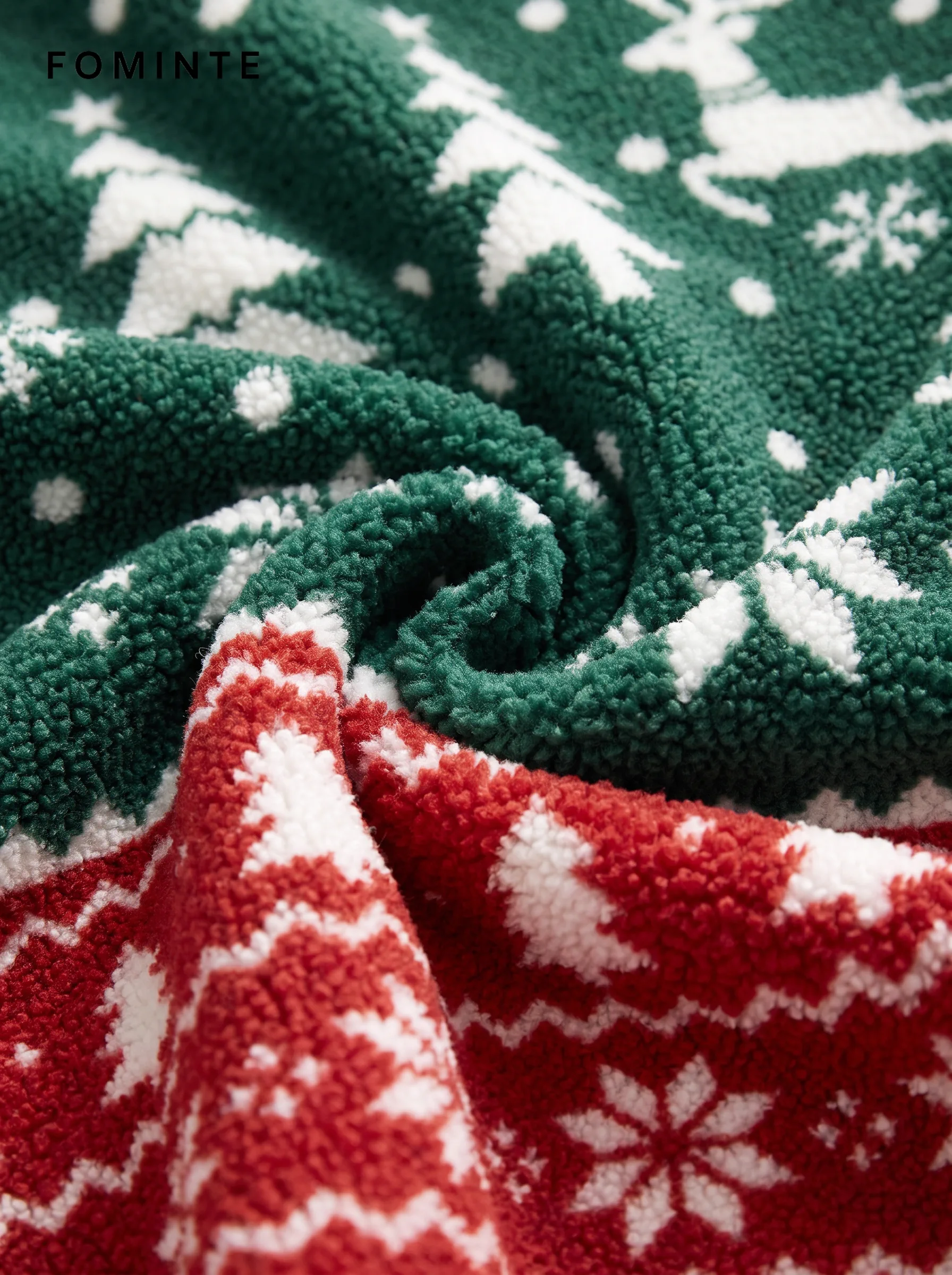 Festive Fair Isle Reindeer and Sleigh Holiday Sherpa Jacket