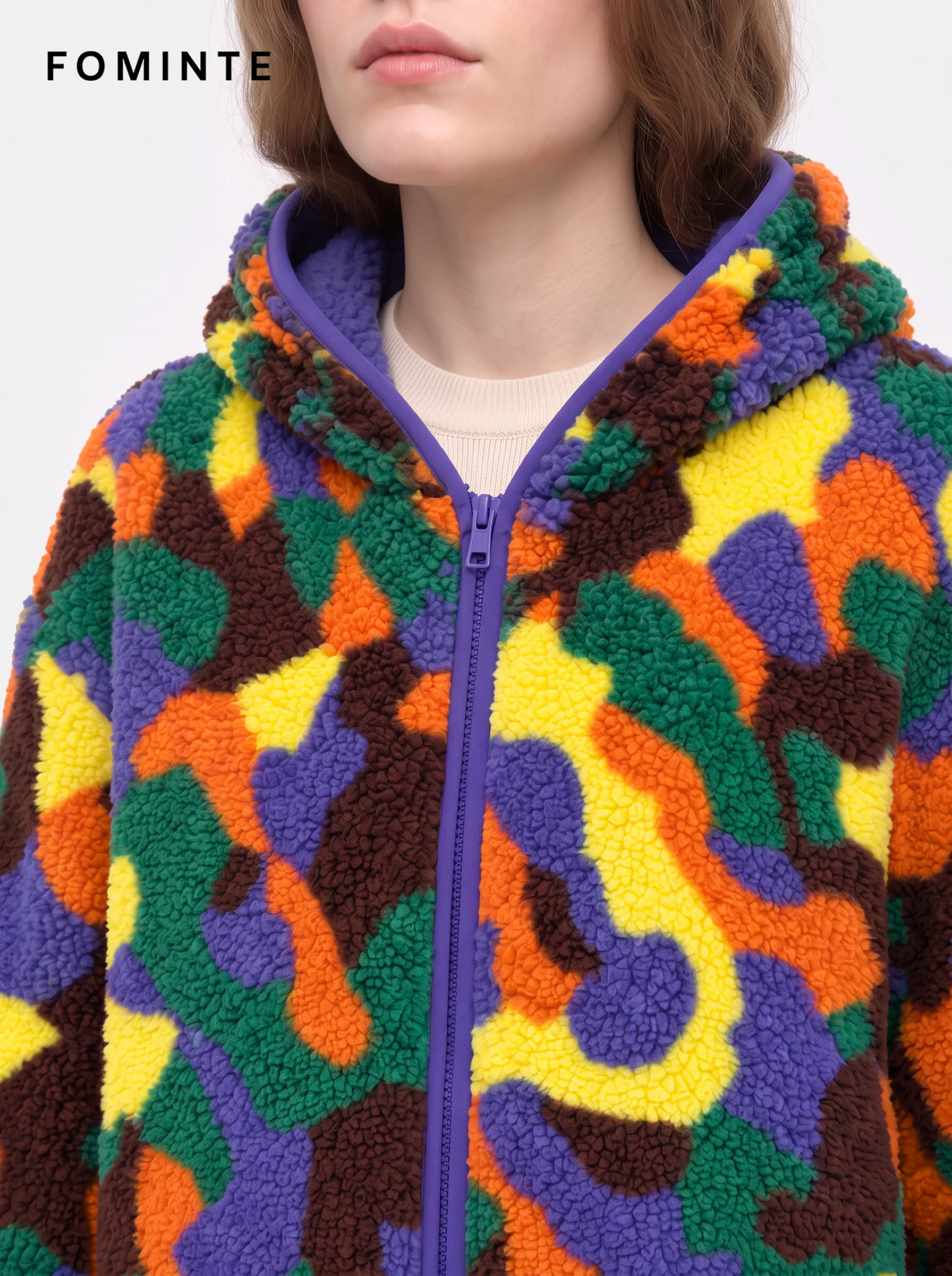 Vibrant Abstract Street Camo Hooded Sherpa Fleece Jacket