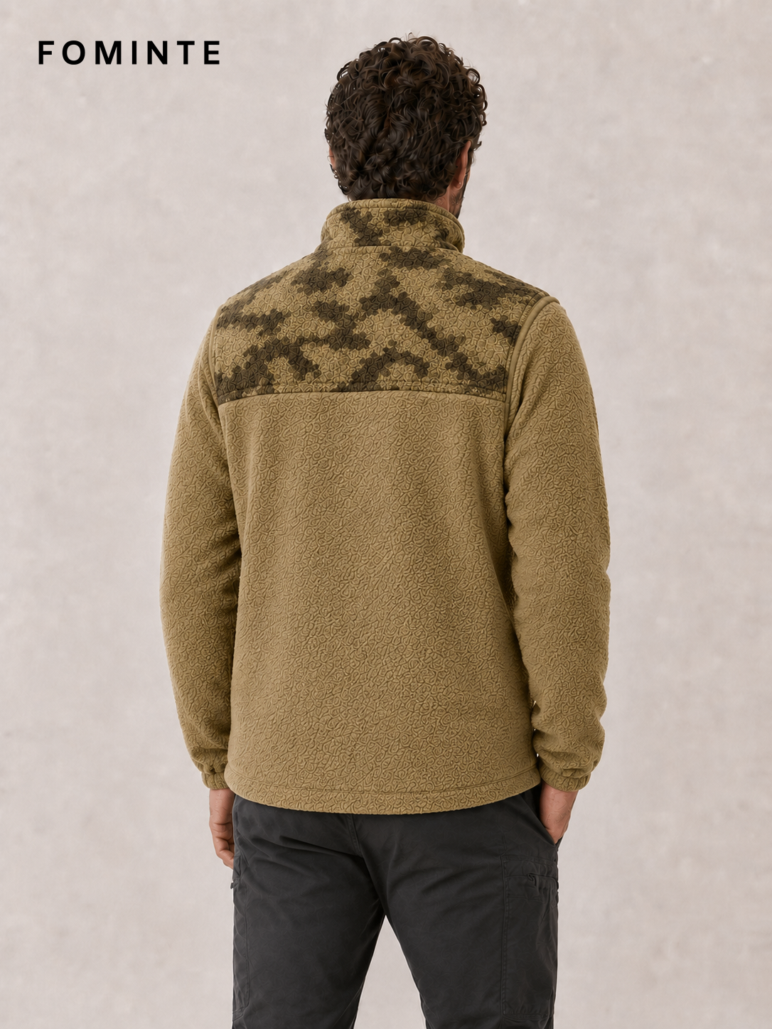 Camo and Camel Brown Men's Hybrid Fleece Jacket Wholesale Custom Outerwear - FM0801000426-1