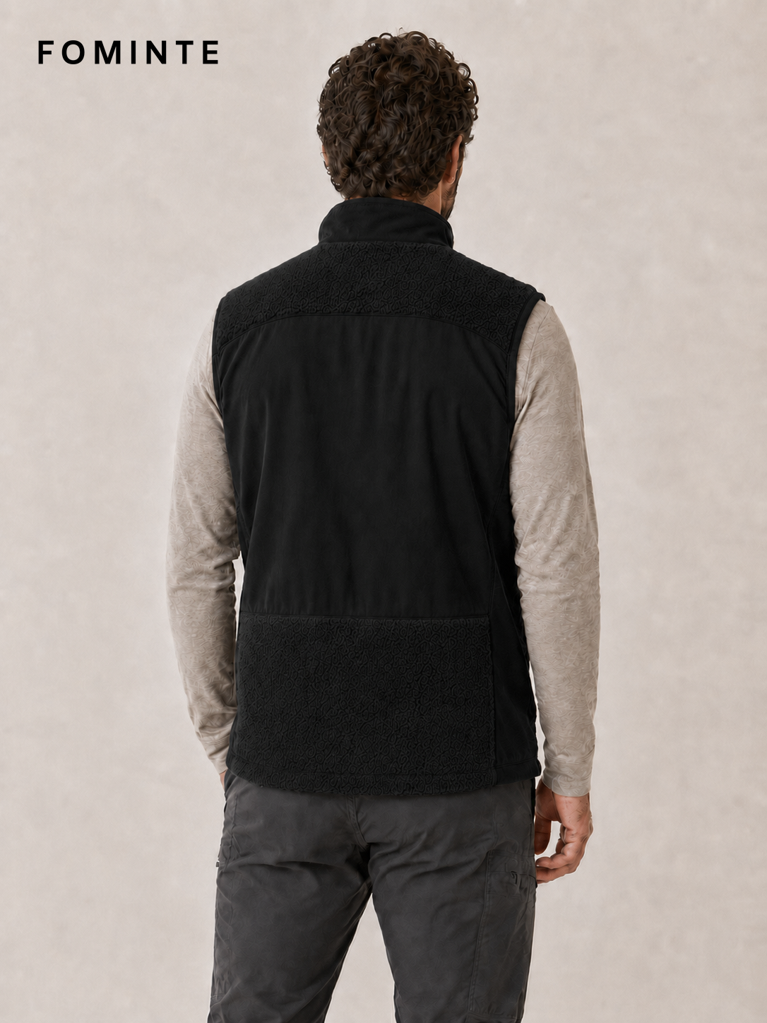 Black Men's Hybrid Fleece Vest Wholesale Custom Outerwear - FM0801000430-2