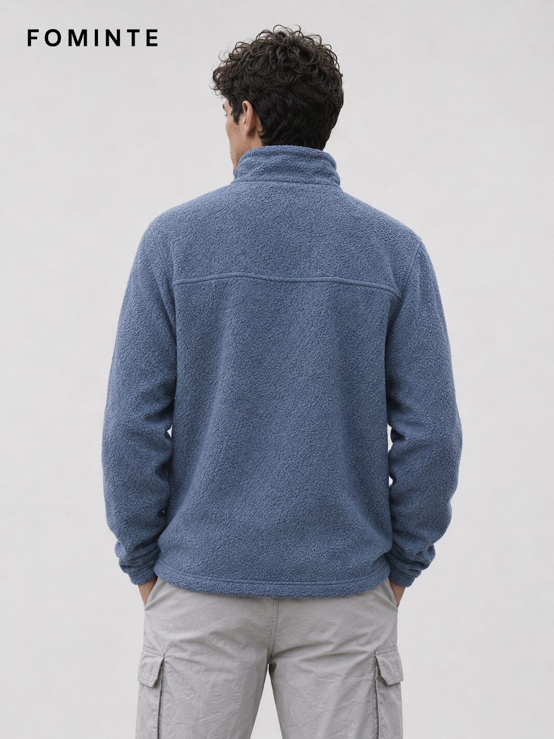 Grey Blue Men's Quarter-Zip Fleece Pullover Wholesale Custom Outerwear - FM0801000449-2
