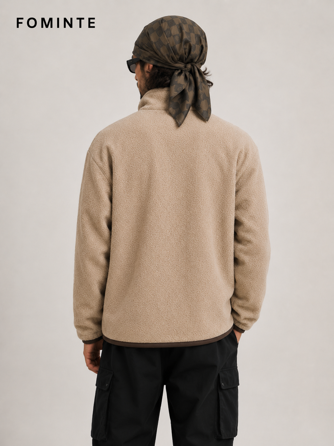 Khaki and Light Brown Unisex Full-Zip Fleece Jacket Wholesale Custom Outerwear - FM0801000450-2