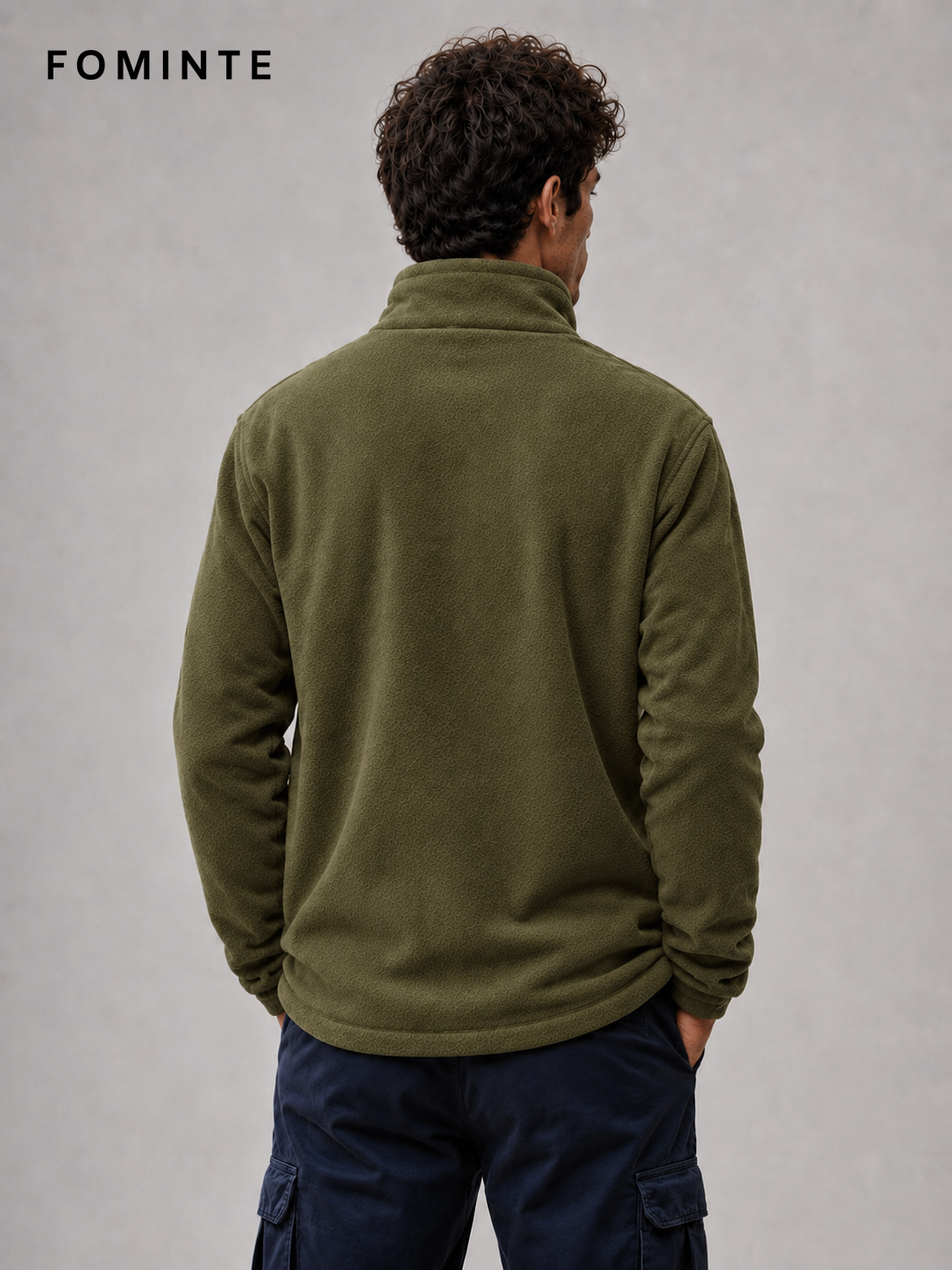 Olive Green Men's Full-Zip Fleece Jacket Wholesale Custom Outerwear - FM0802000434-3