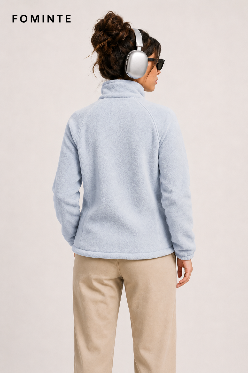 Light Grey Blue Women's Full-Zip Fleece Jacket Wholesale Custom Outerwear - FM0802000437-2