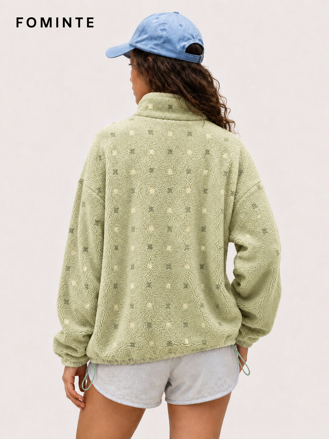 Mint Green Women's Printed Full-Zip Fleece Jacket Wholesale Custom Outerwear - FM0802000440-1