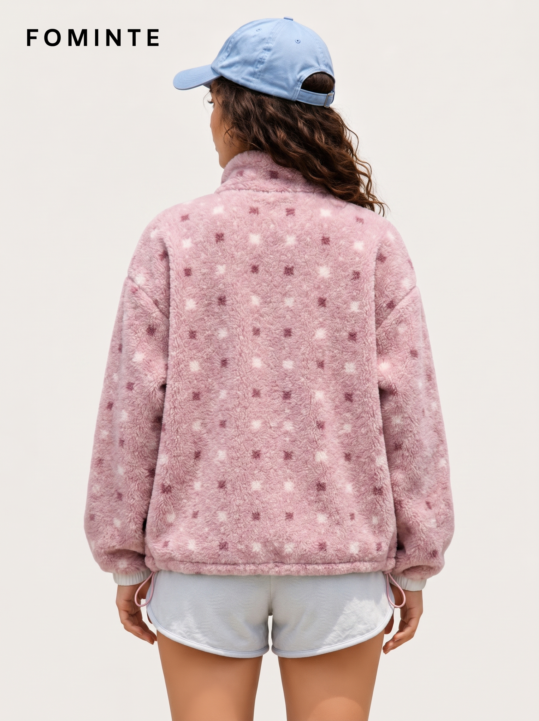 Mist Pink Women's Printed Full-Zip Fleece Jacket Wholesale Custom Outerwear - FM0802000440-2