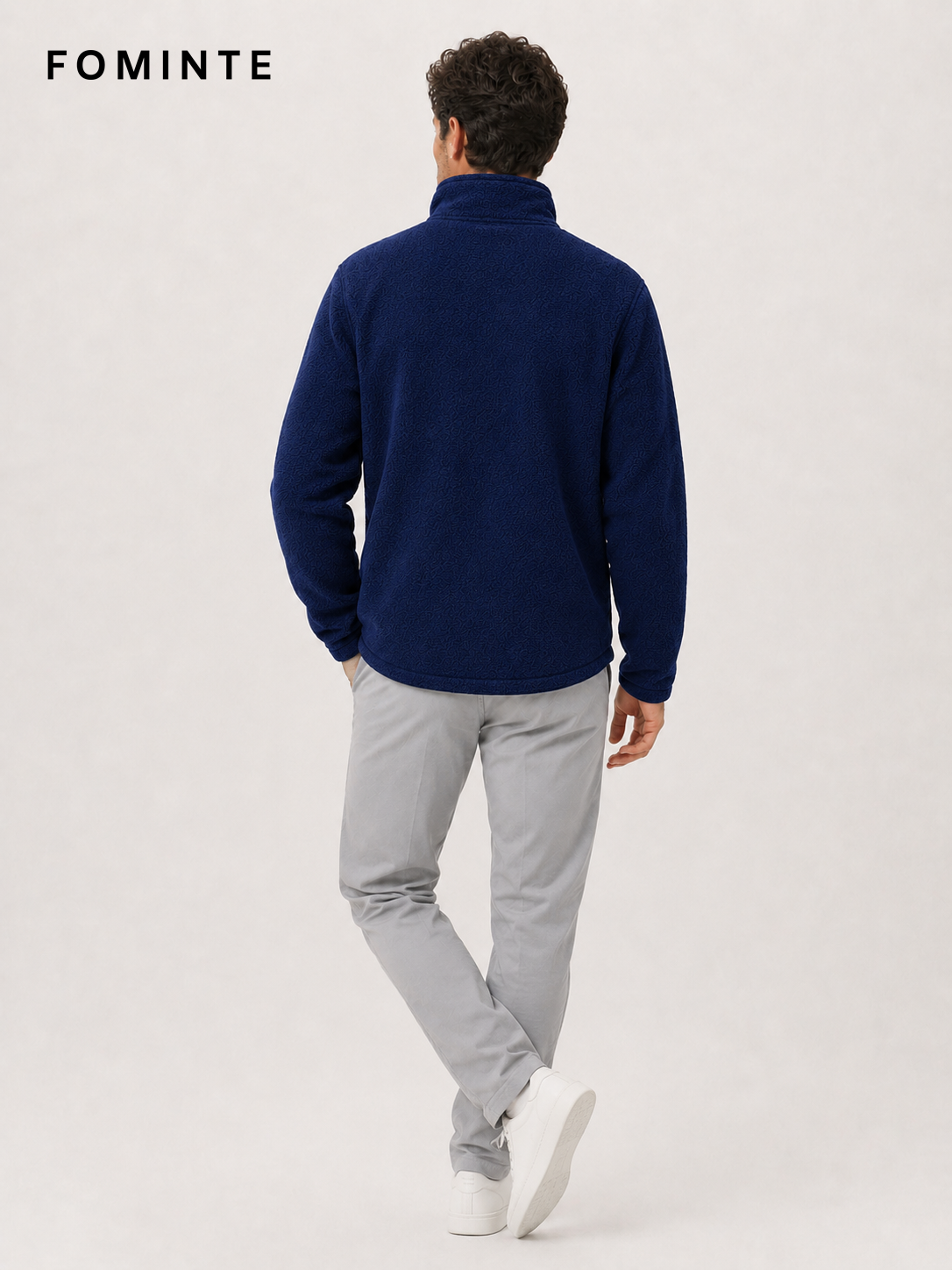 Navy Blue Men's Quarter-Zip Fleece Pullover Wholesale Custom Outerwear - FM0802000443-3