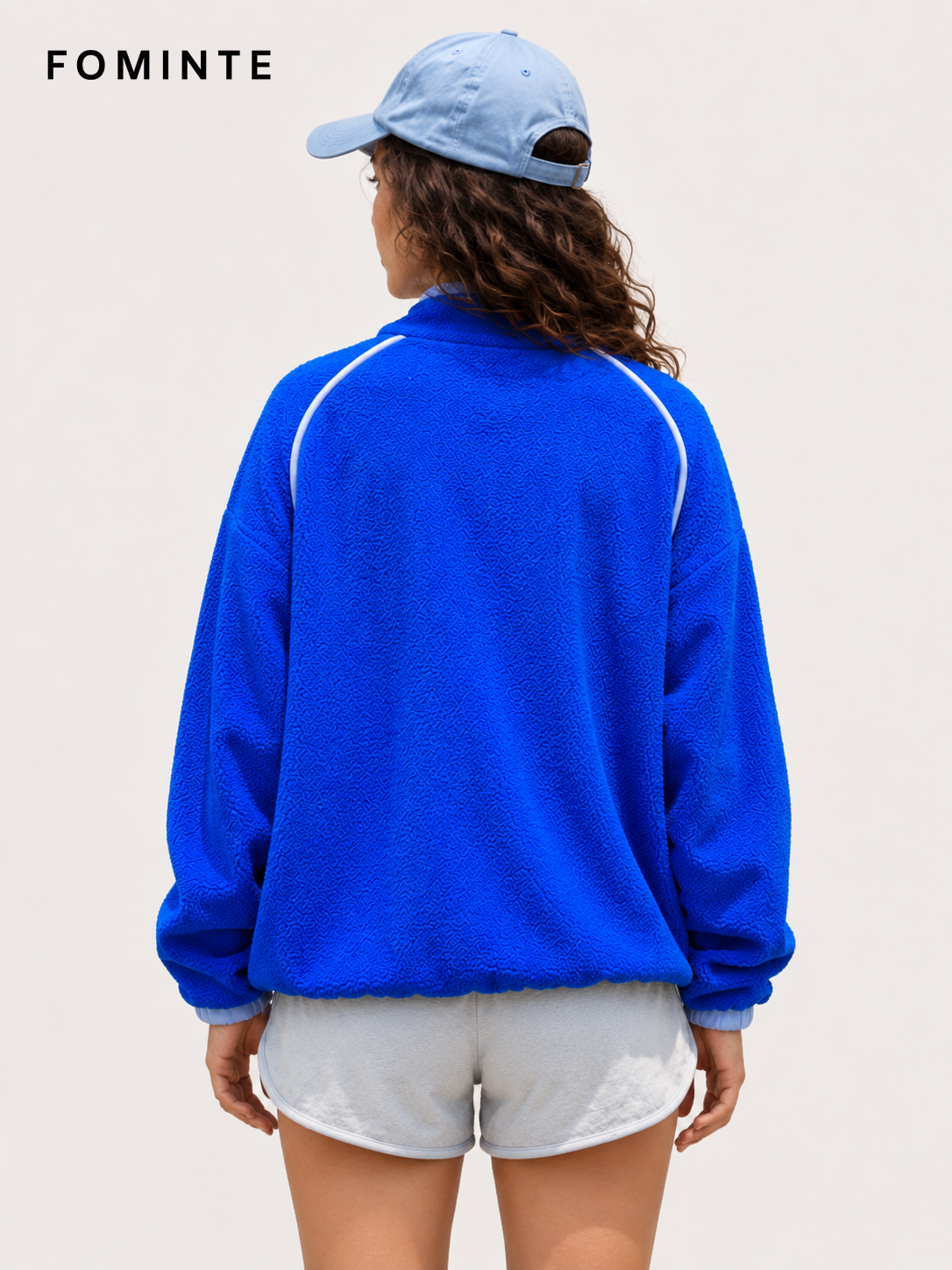 Royal Blue and Ice Grey Blue Women's Colorblock Quarter-Zip Fleece Pullover Wholesale Custom Outerwear - FM0802000444-1