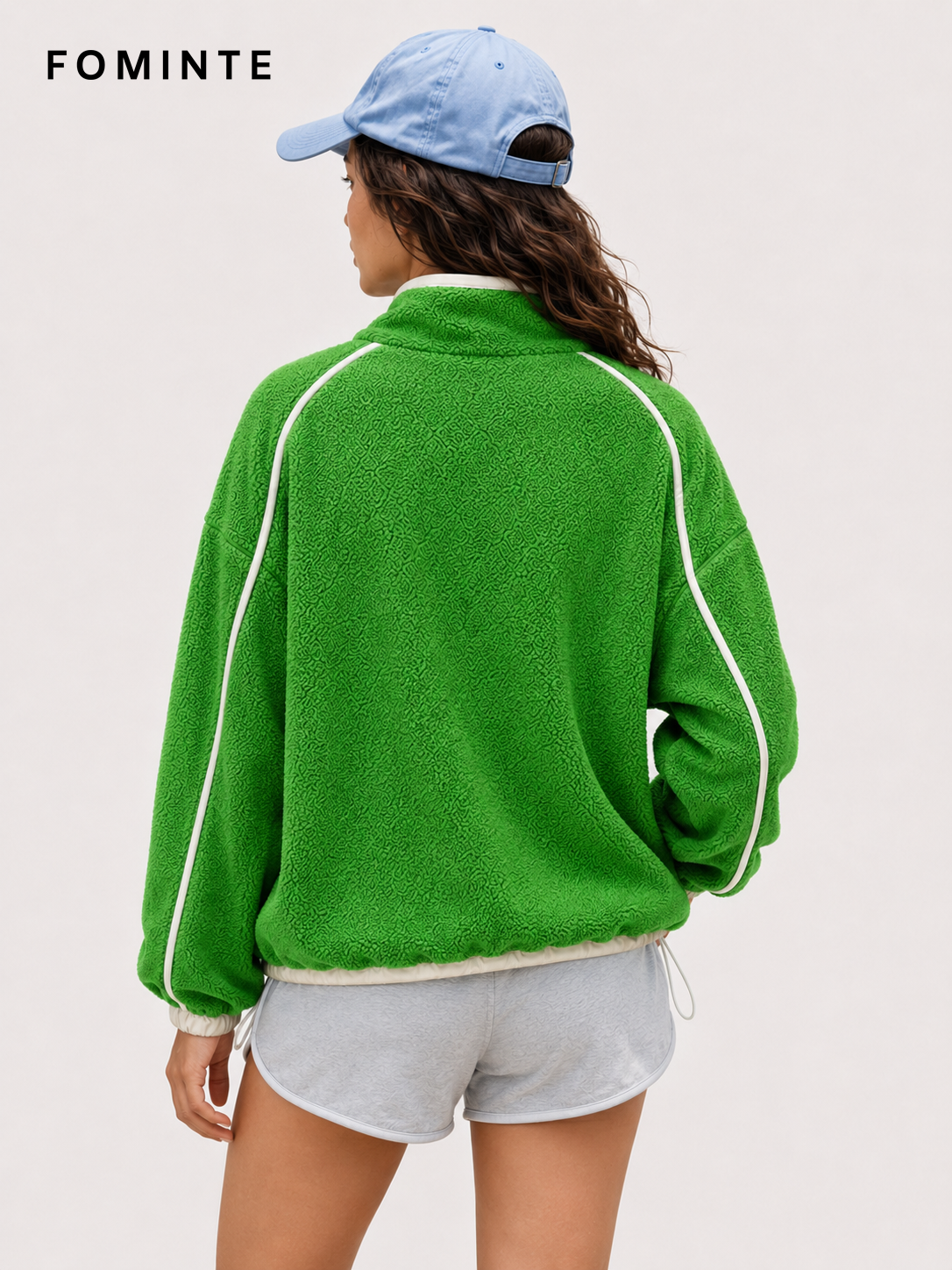 Grass Green and Cream Women's Colorblock Quarter-Zip Fleece Pullover Wholesale Custom Outerwear - FM0802000444-3